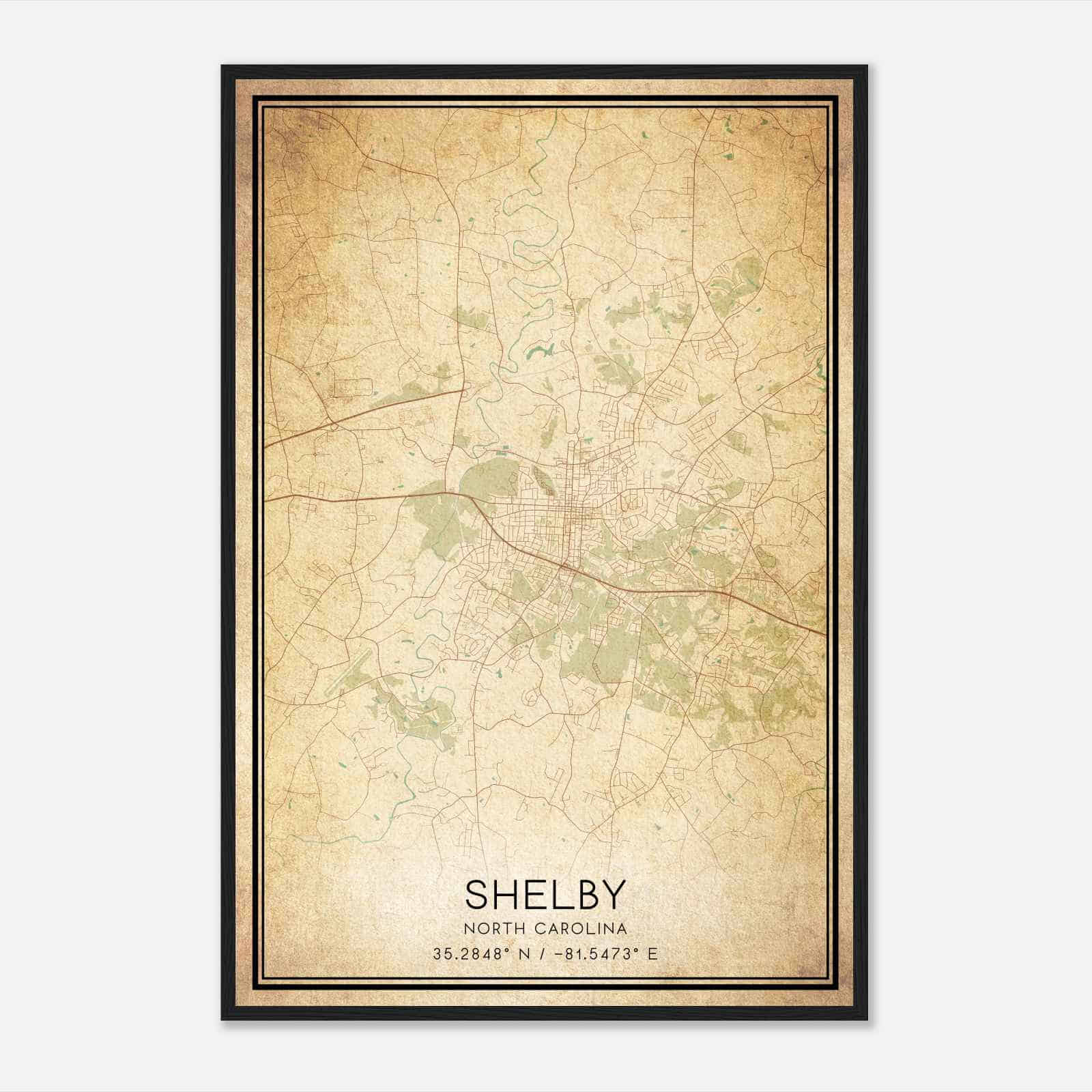 Vintage Shelby North Carolina Map Poster, Modern Home Decor Wall Art Print