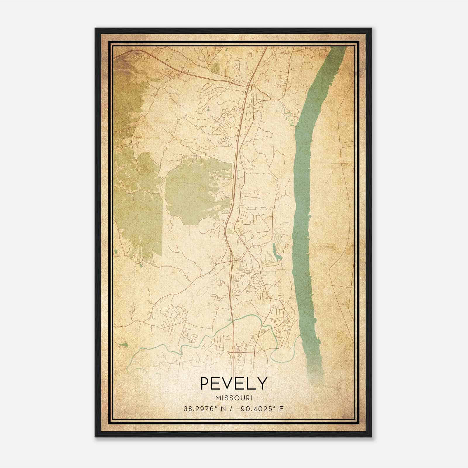 Vintage Pevely Missouri Map Poster, Modern Home Decor Wall Art Print