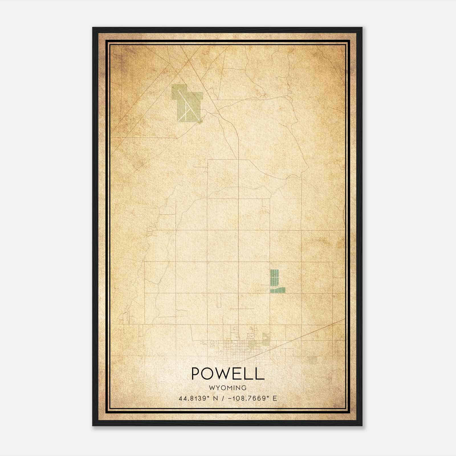 Vintage Powell Wyoming Map Poster, Modern Home Decor Wall Art Print