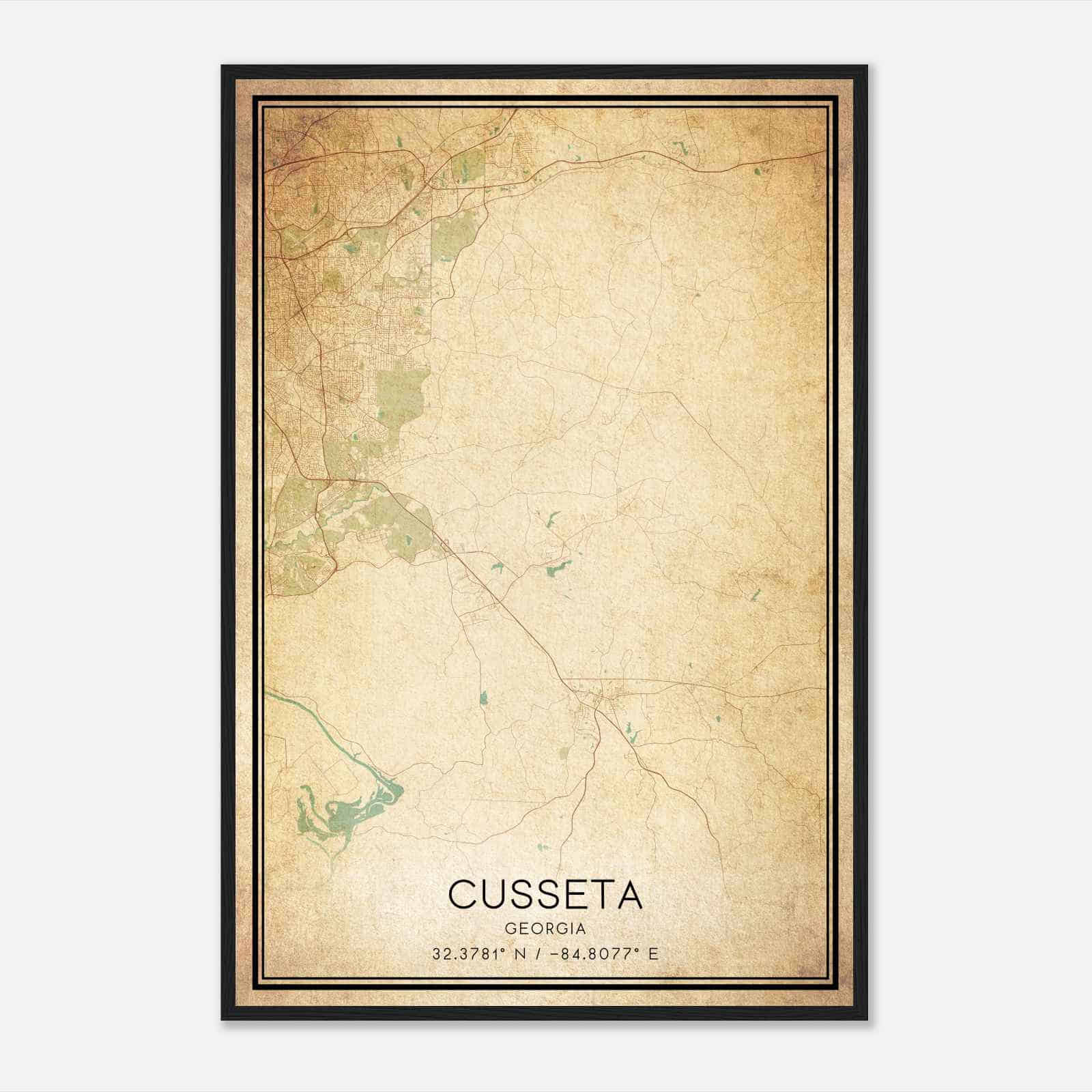 Vintage Cusseta Georgia Map Poster, Modern Home Decor Wall Art Print