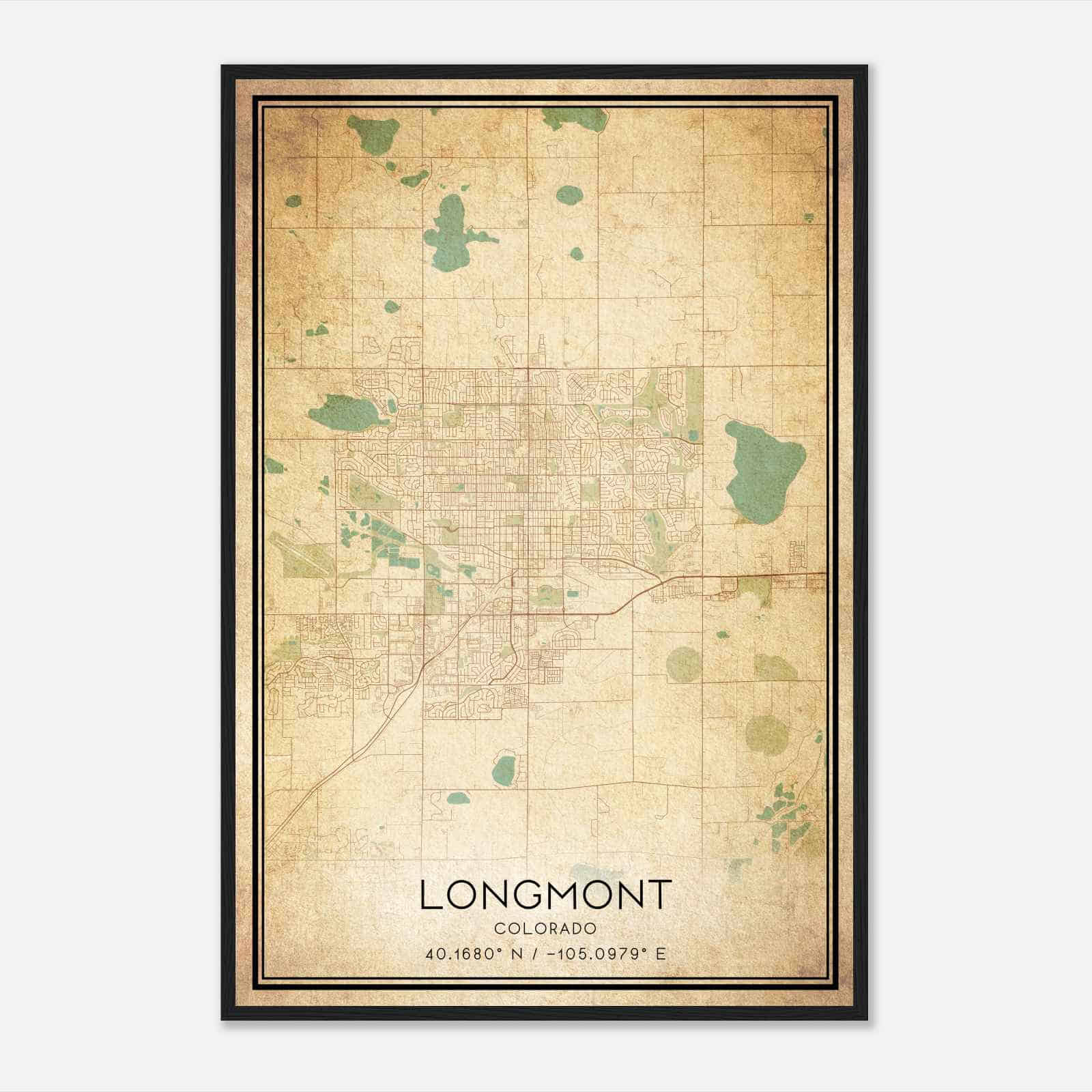 Vintage Longmont Colorado Map Poster, Modern Home Decor Wall Art Print