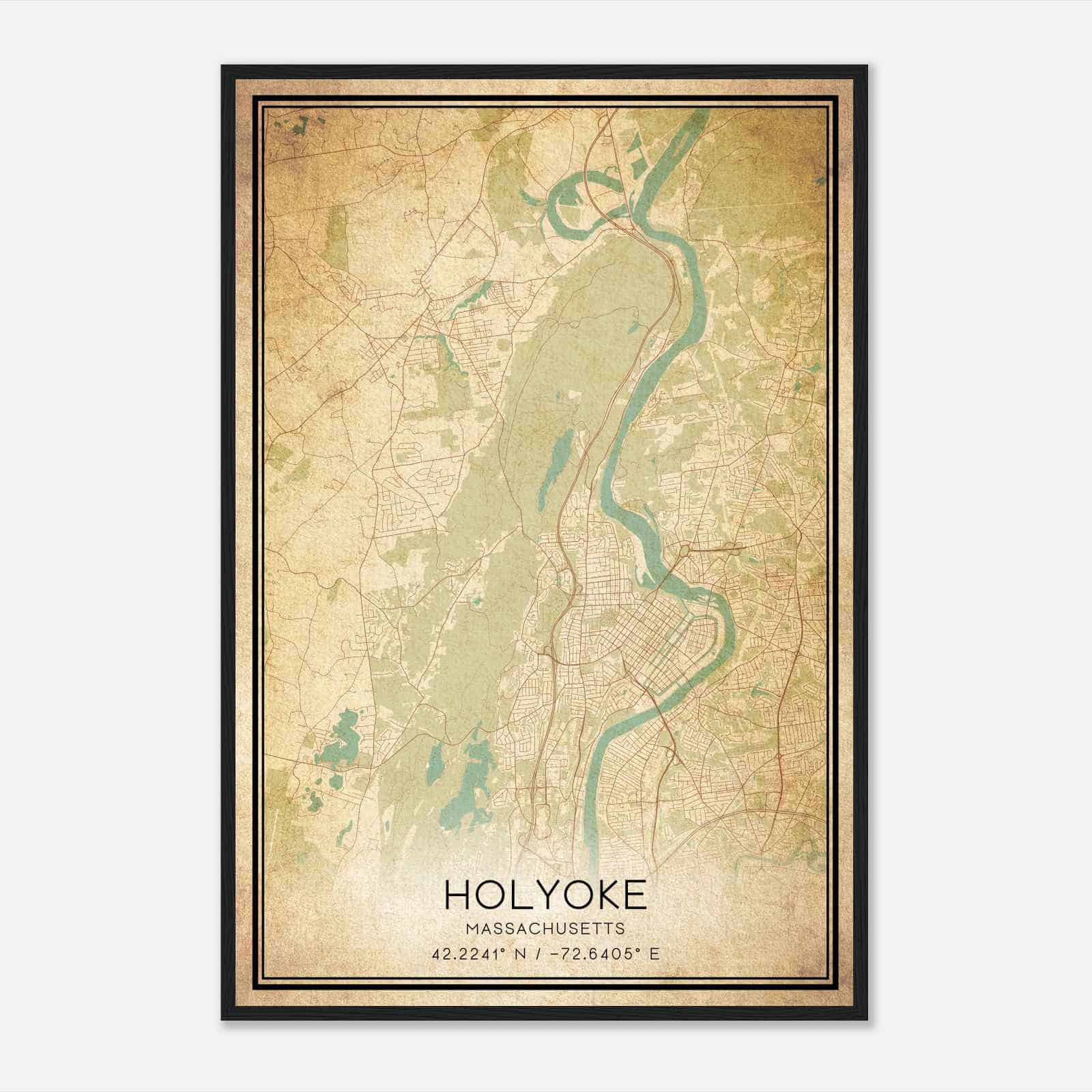 Vintage Holyoke Massachusetts Map Poster, Modern Home Decor Wall Art Print