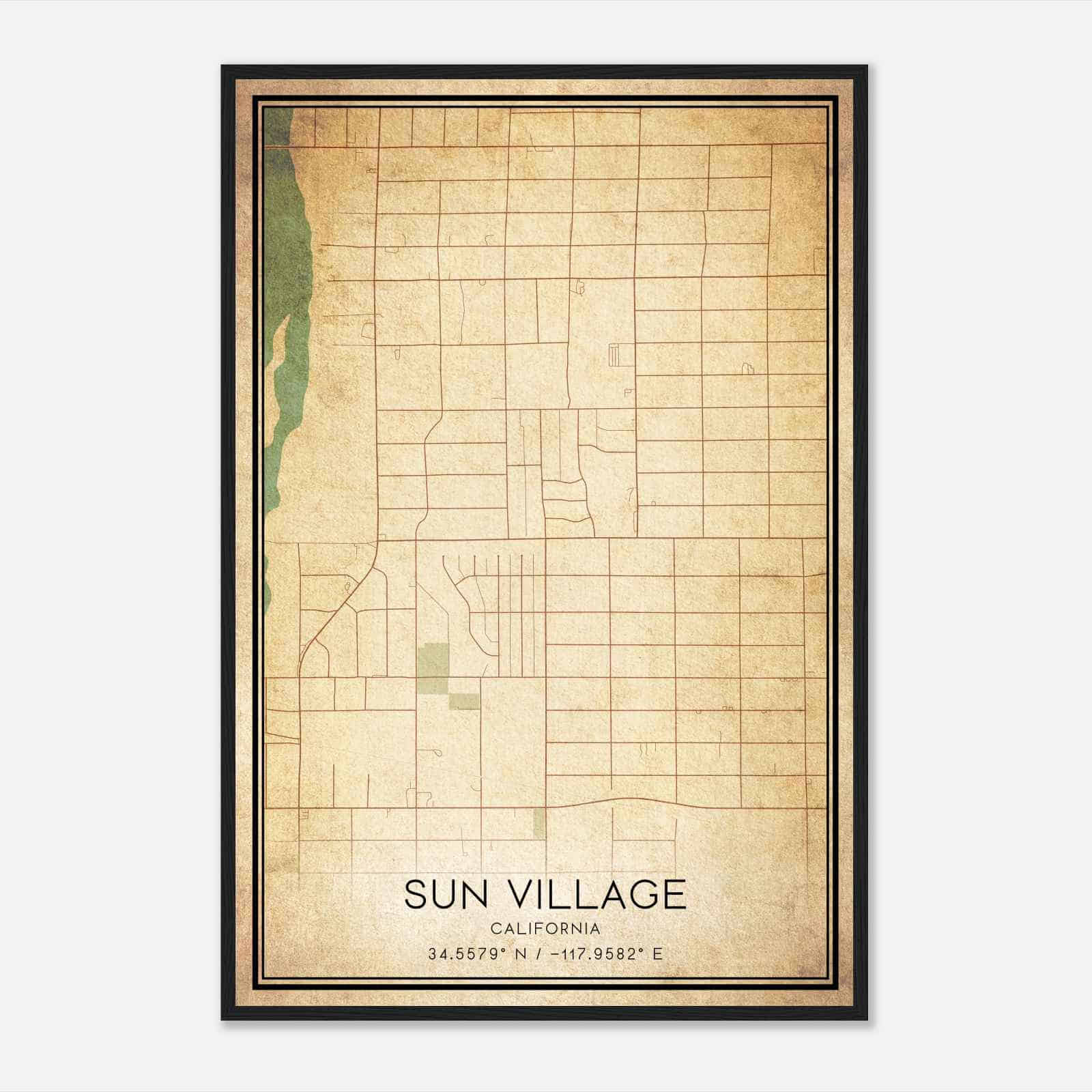 Vintage Sun Village California Map Poster, Modern Home Decor Wall Art Print
