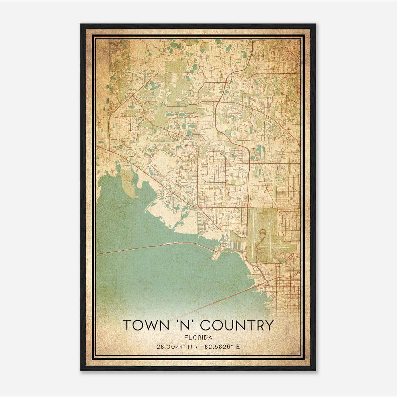 Vintage Town ‘N’ Country Florida Map Poster, Modern Home Decor Wall Art Print