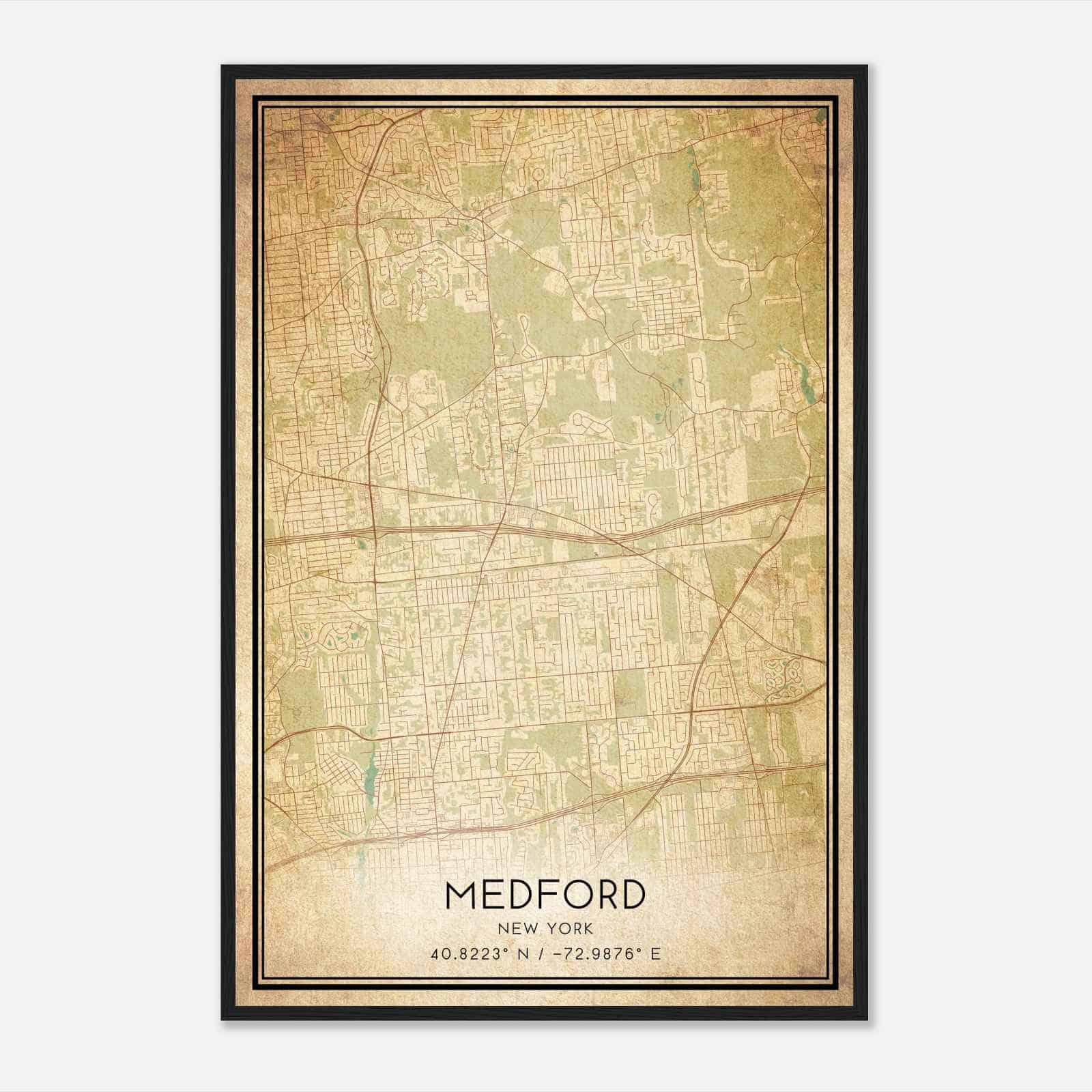 Vintage Medford New York Map Poster, Modern Home Decor Wall Art Print