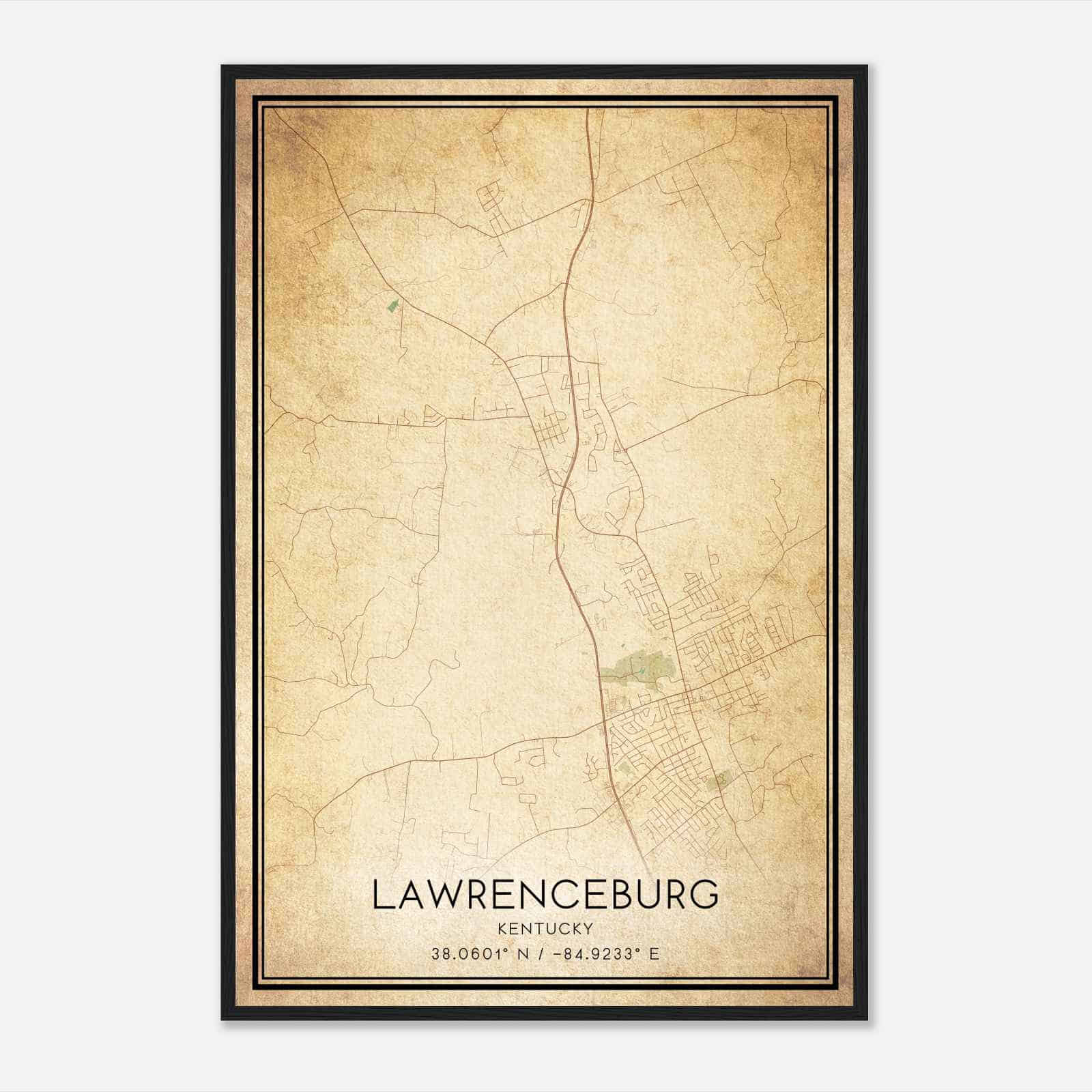Vintage Lawrenceburg Kentucky Map Poster, Modern Home Decor Wall Art Print