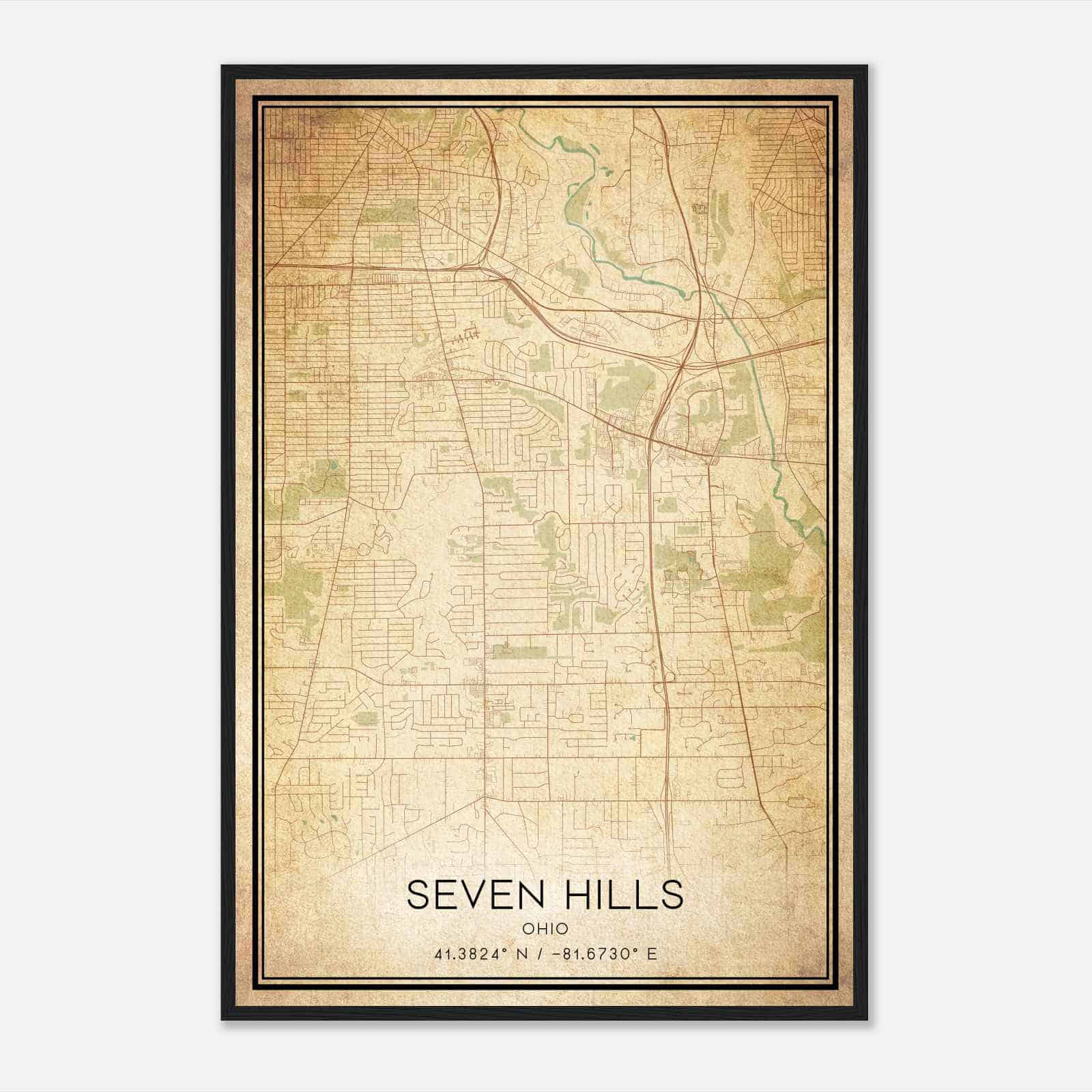 Vintage Seven Hills Ohio Map Poster, Modern Home Decor Wall Art Print