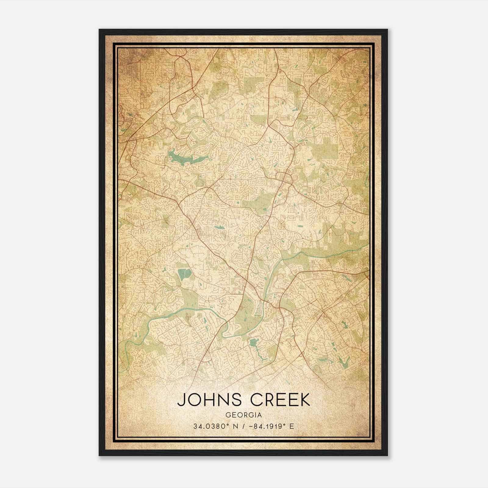 Vintage Johns Creek Georgia Map Poster, Modern Home Decor Wall Art Print