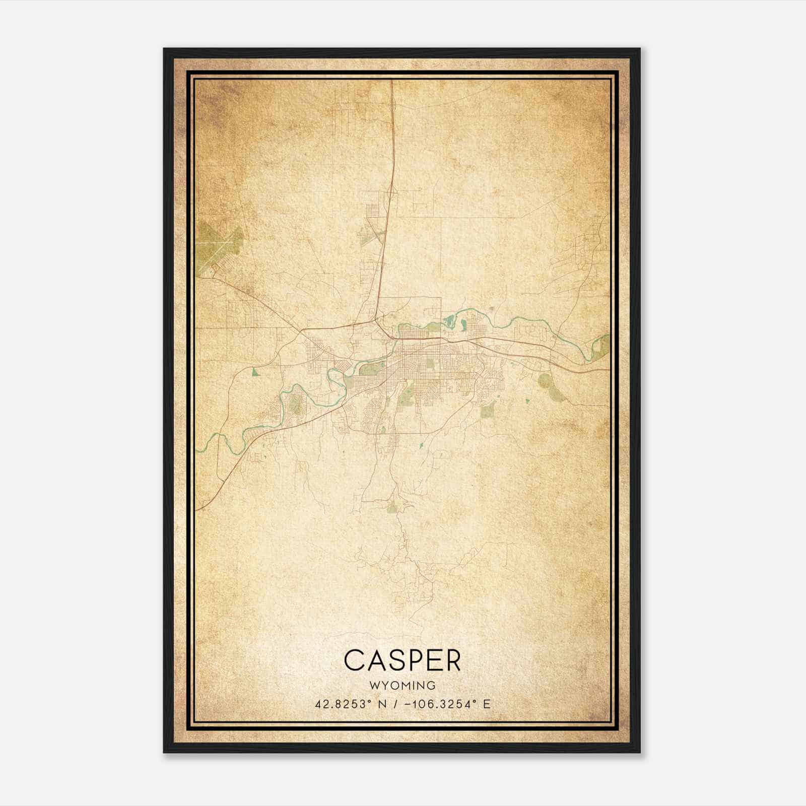 Vintage Casper Wyoming Map Poster, Modern Home Decor Wall Art Print