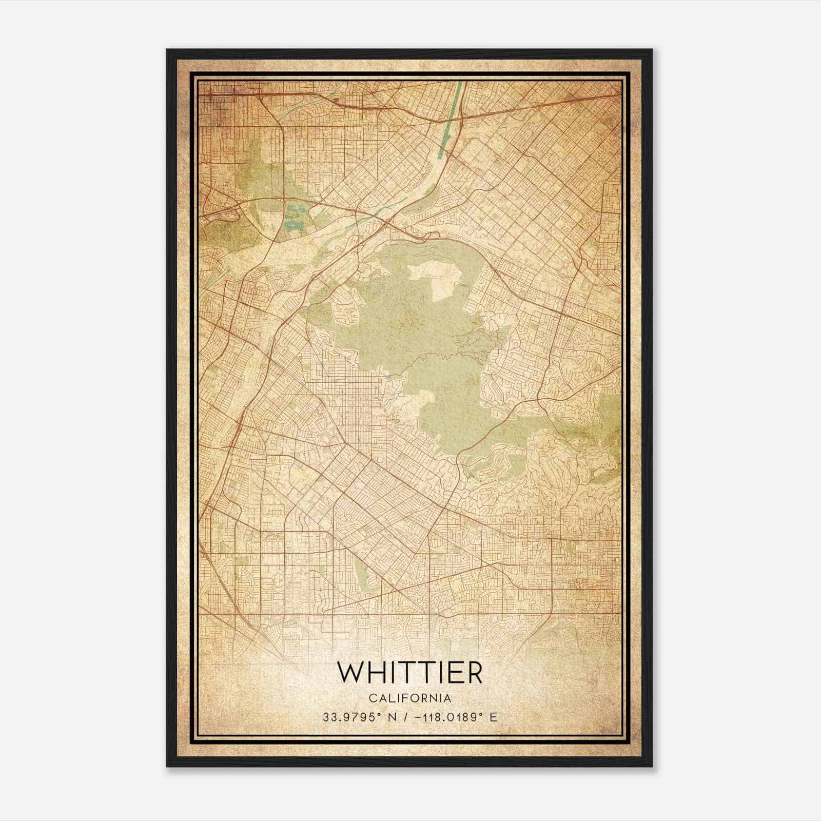 Vintage Whittier California Map Poster, Modern Home Decor Wall Art Print