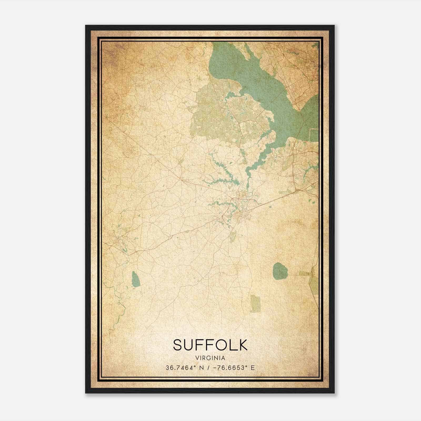Vintage Suffolk Virginia Map Poster, Modern Home Decor Wall Art Print