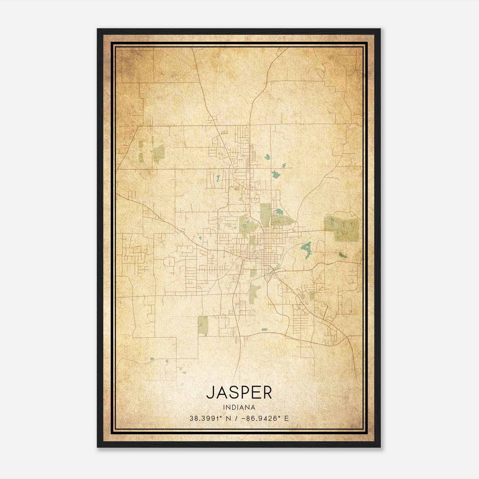 Vintage Jasper Indiana Map Poster, Modern Home Decor Wall Art Print