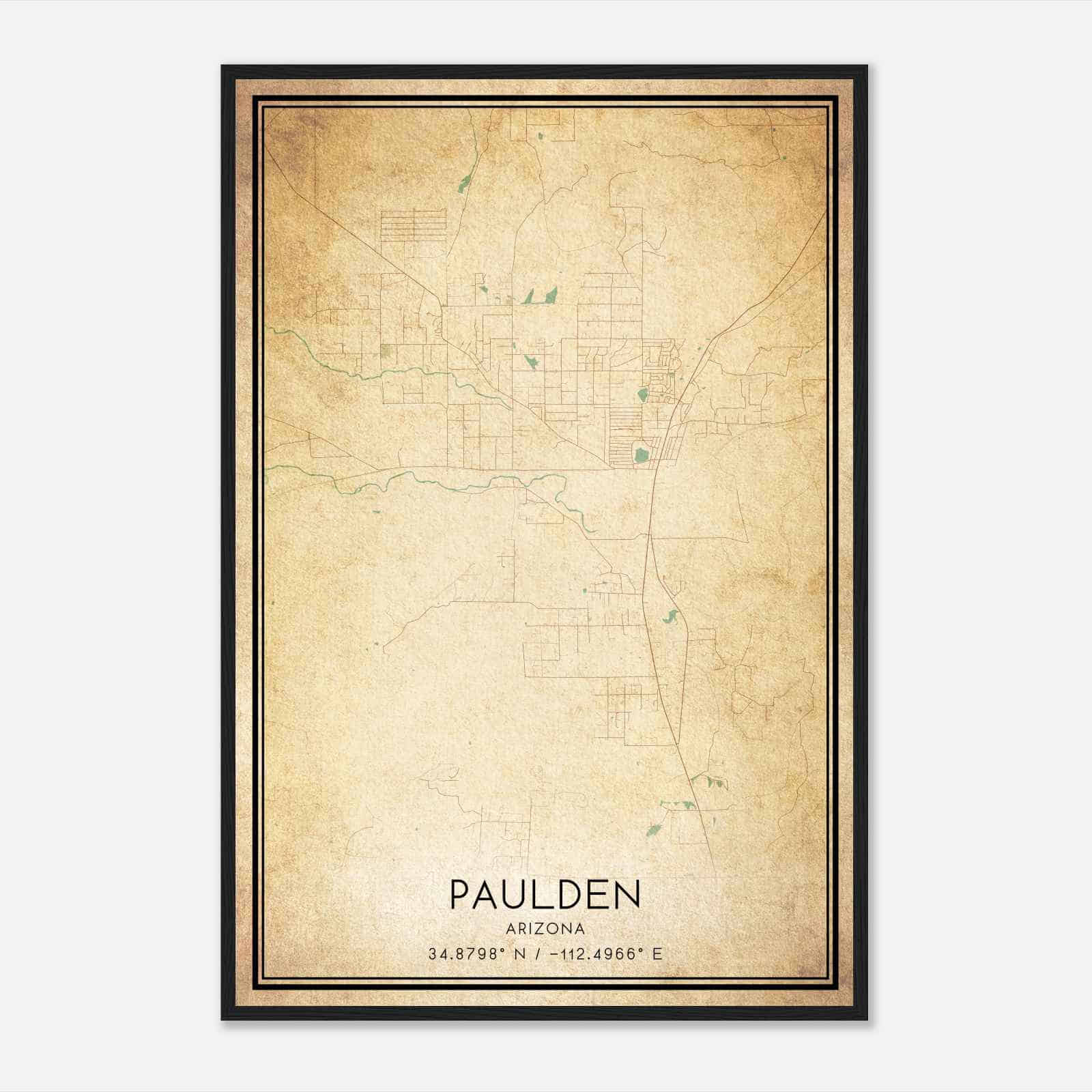 Vintage Paulden Arizona Map Poster, Modern Home Decor Wall Art Print