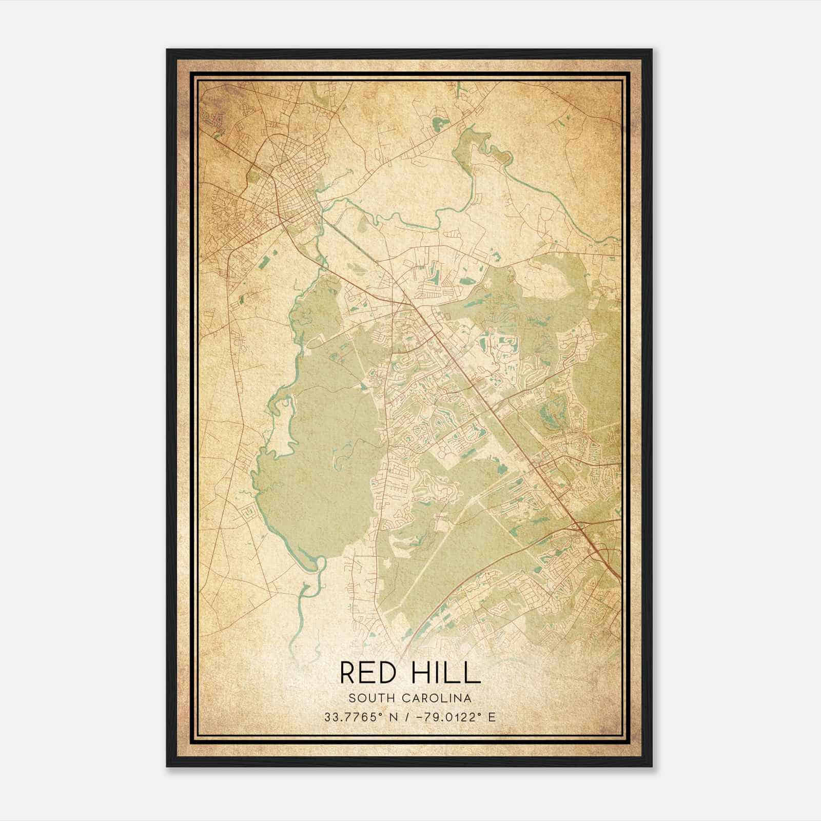 Vintage Red Hill South Carolina Map Poster, Modern Home Decor Wall Art Print