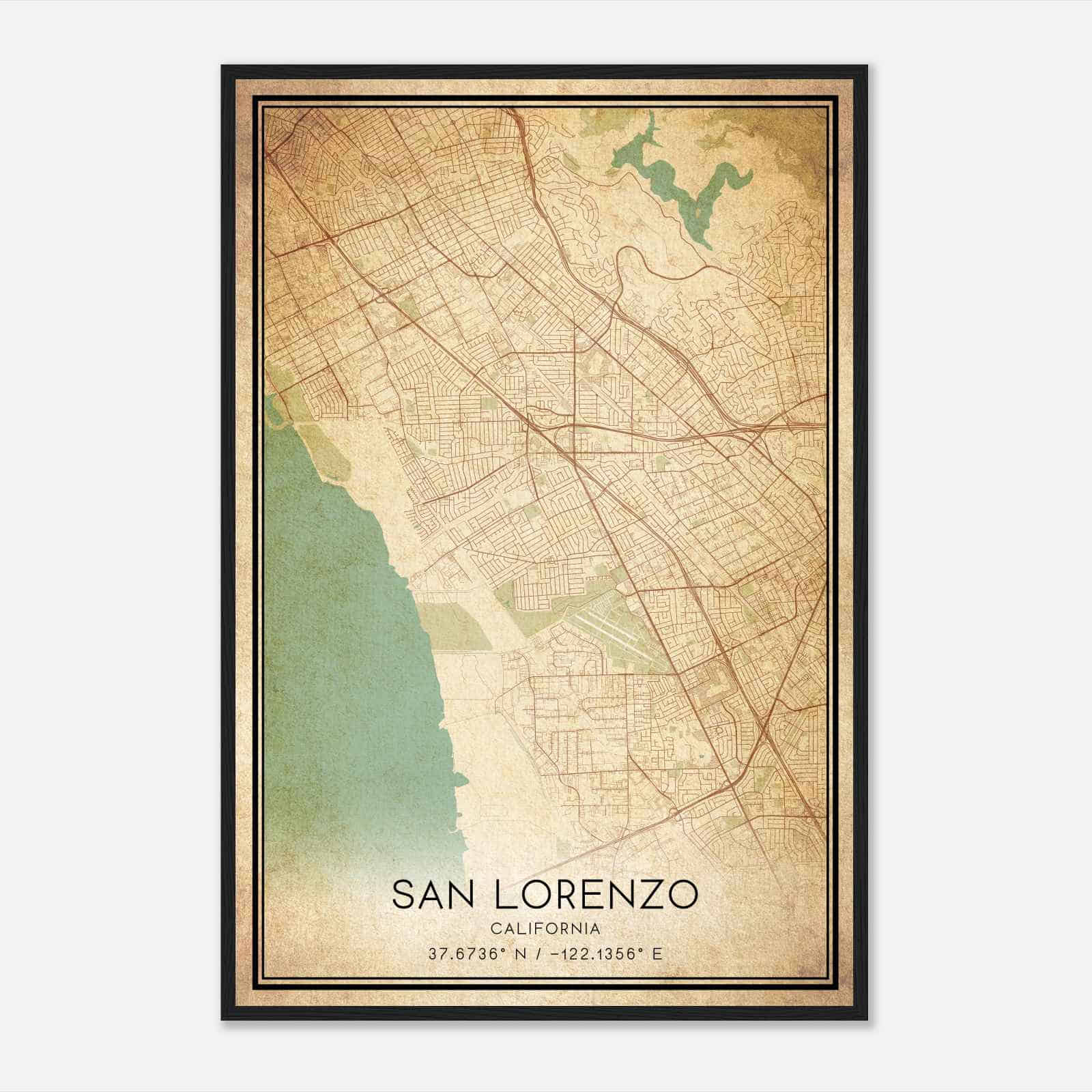 Vintage San Lorenzo California Map Poster, Modern Home Decor Wall Art Print