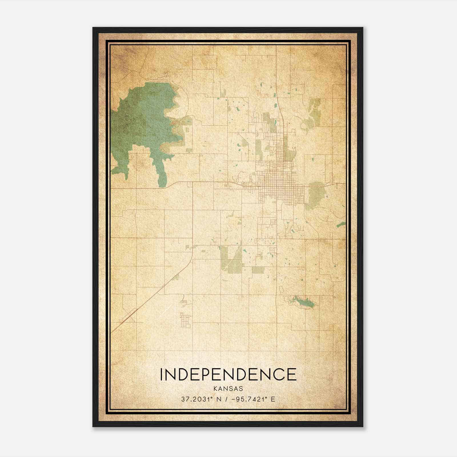 Vintage Independence Kansas Map Poster, Modern Home Decor Wall Art Print