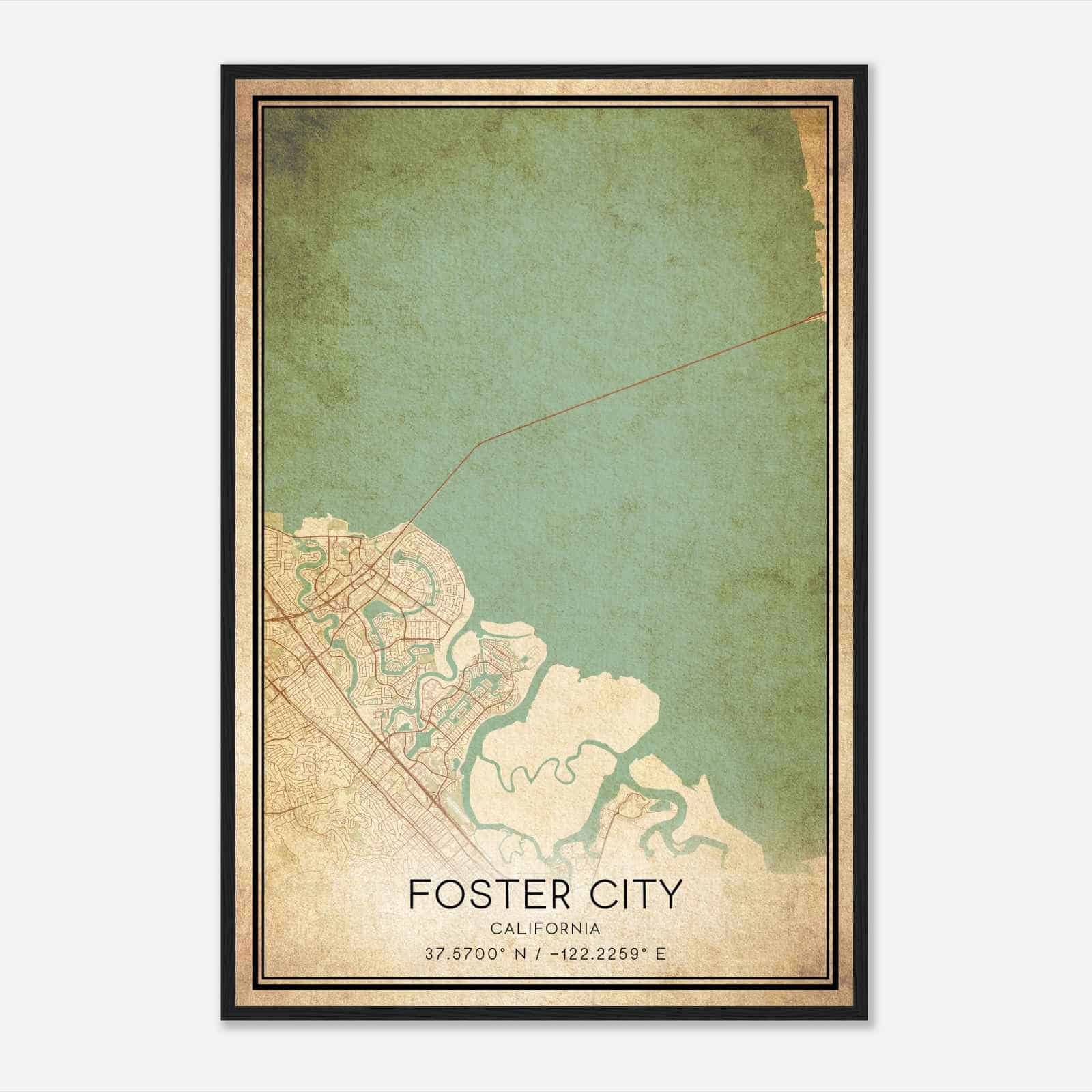 Vintage Foster City California Map Poster, Modern Home Decor Wall Art Print