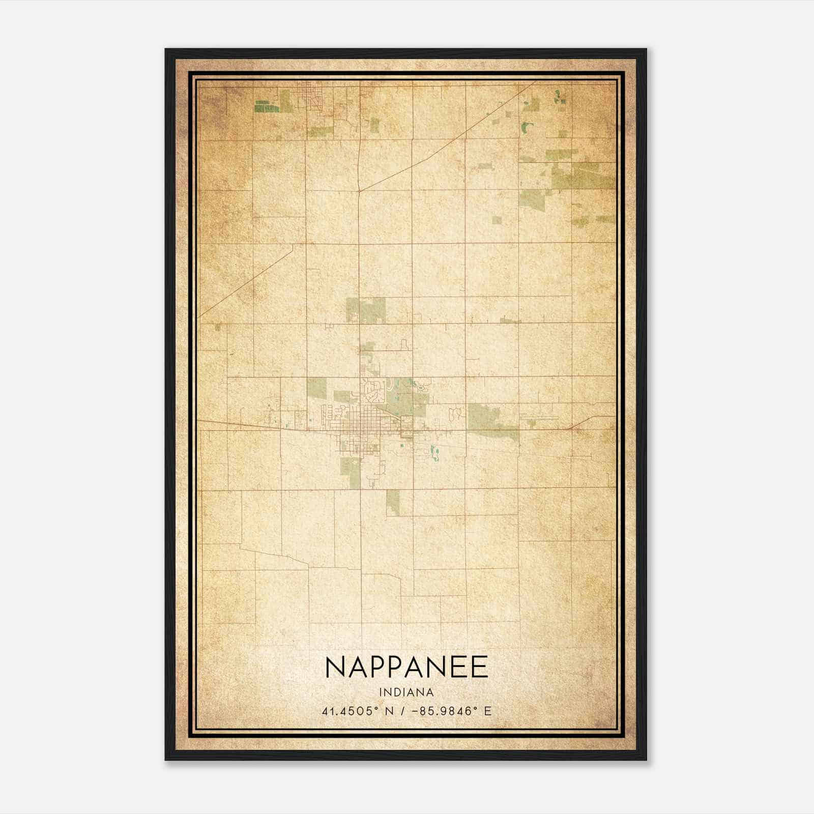 Vintage Nappanee Indiana Map Poster, Modern Home Decor Wall Art Print