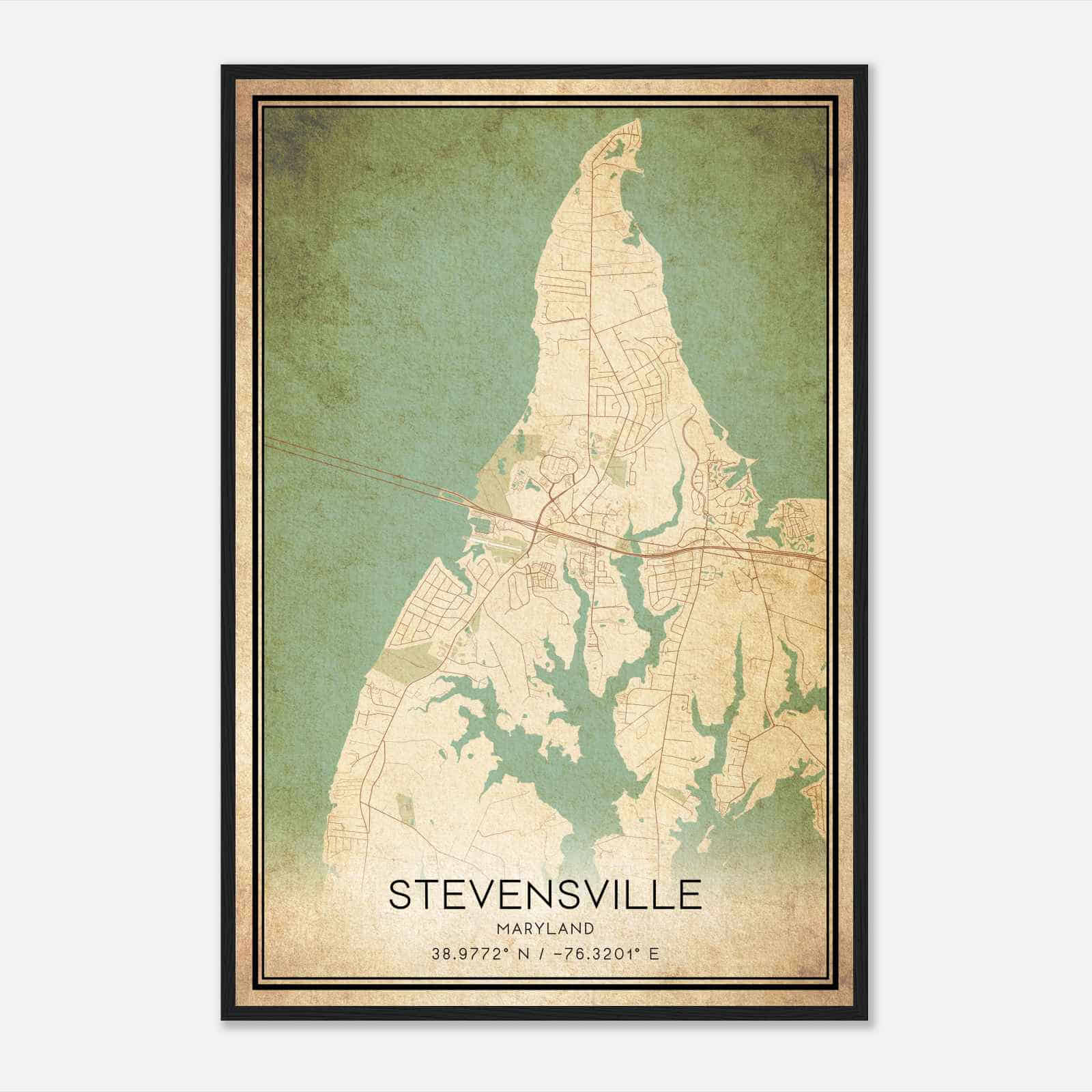 Vintage Stevensville Maryland Map Poster, Modern Home Decor Wall Art Print