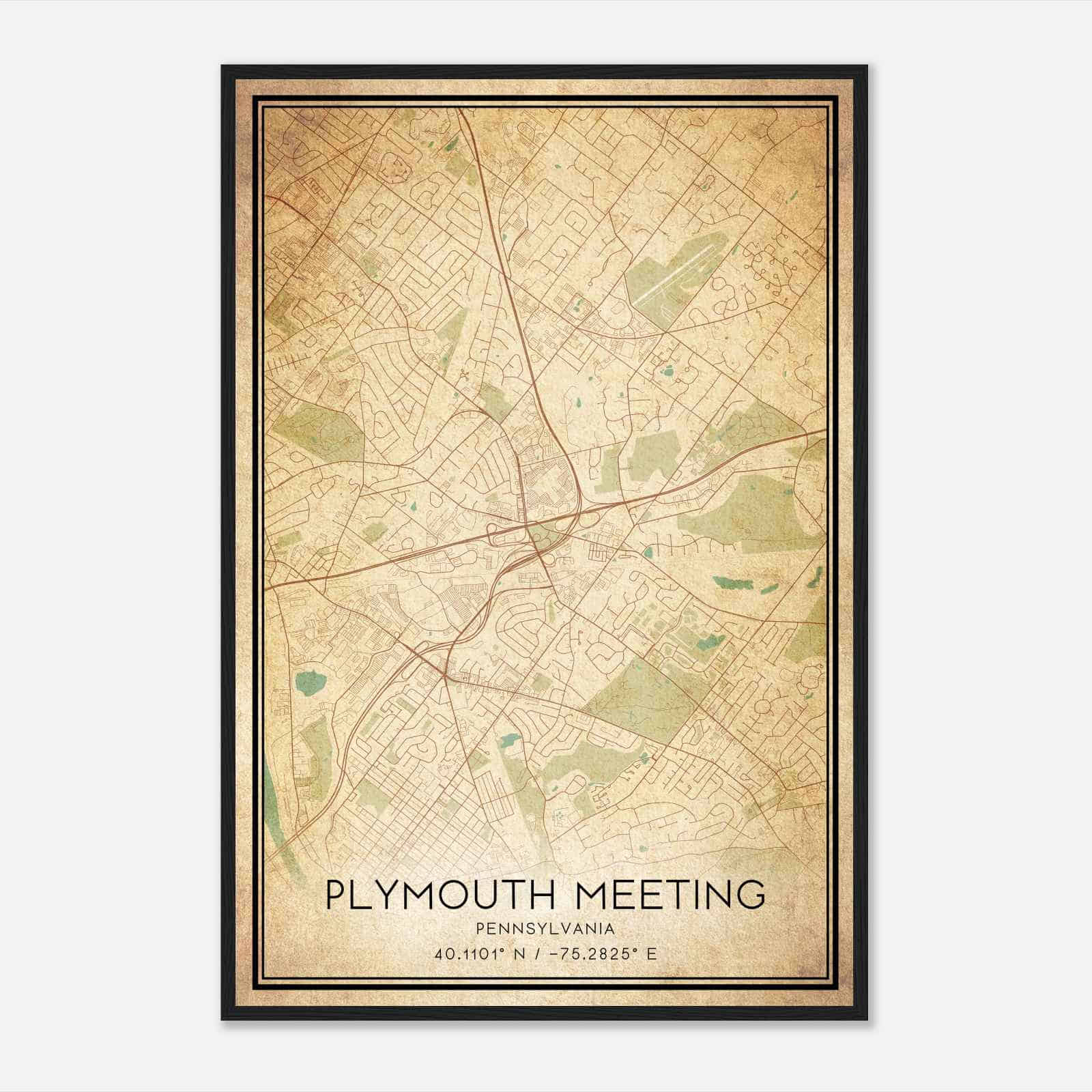 Vintage Plymouth Meeting Pennsylvania Map Poster, Modern Home Decor Wall Art Print