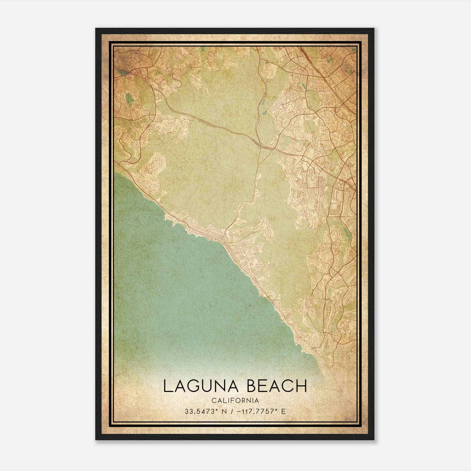 Vintage Laguna Beach California Map Poster, Modern Home Decor Wall Art Print