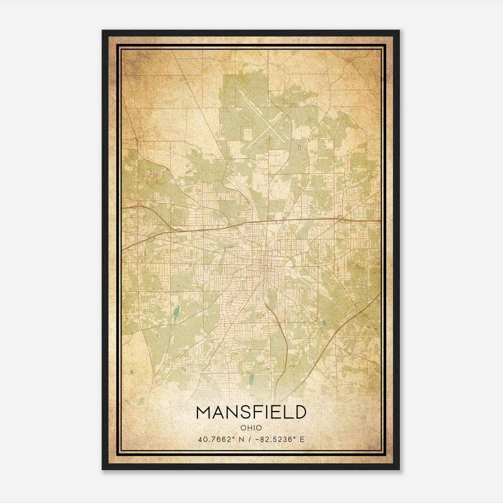 Vintage Mansfield Ohio Map Poster, Modern Home Decor Wall Art Print