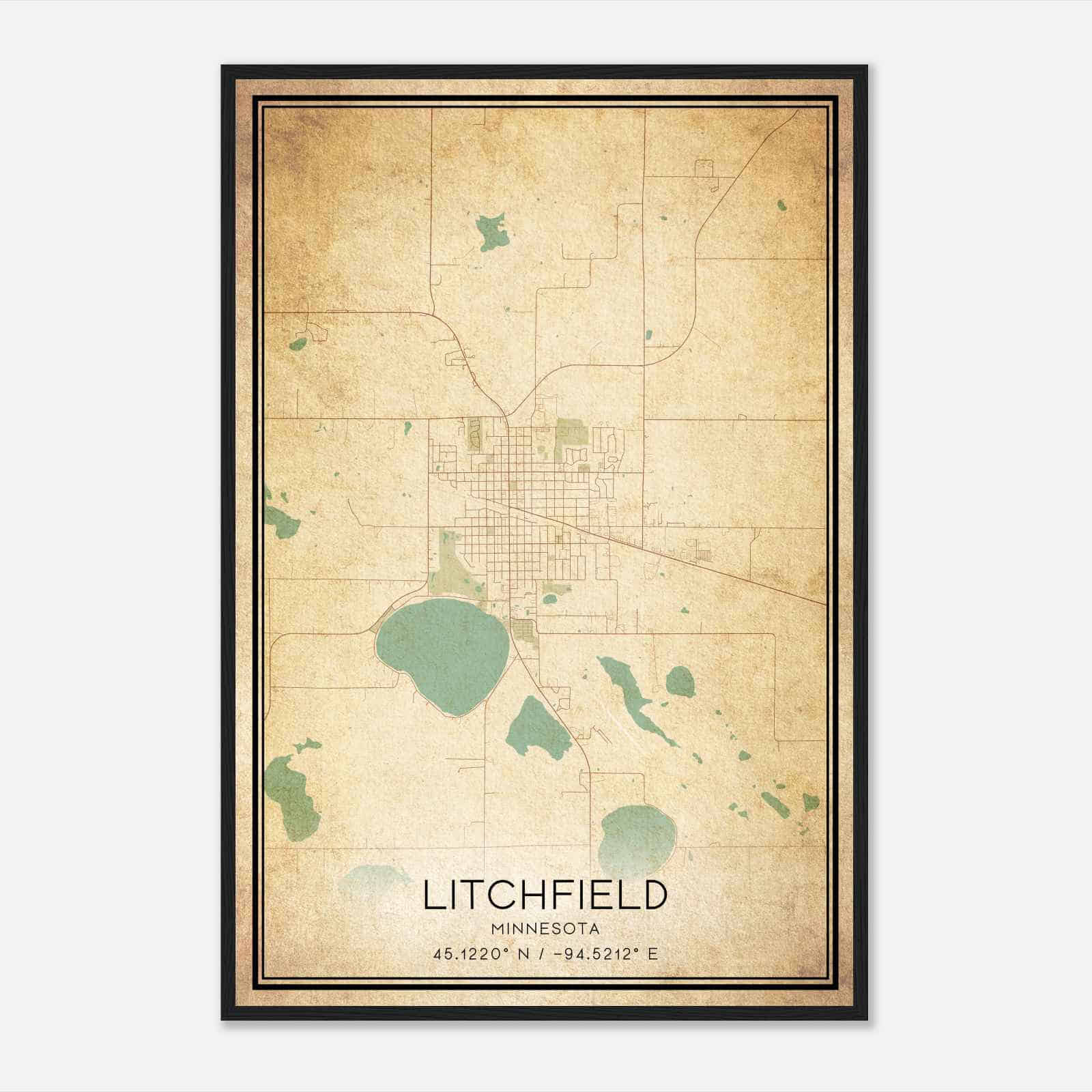 Vintage Litchfield Minnesota Map Poster, Modern Home Decor Wall Art Print