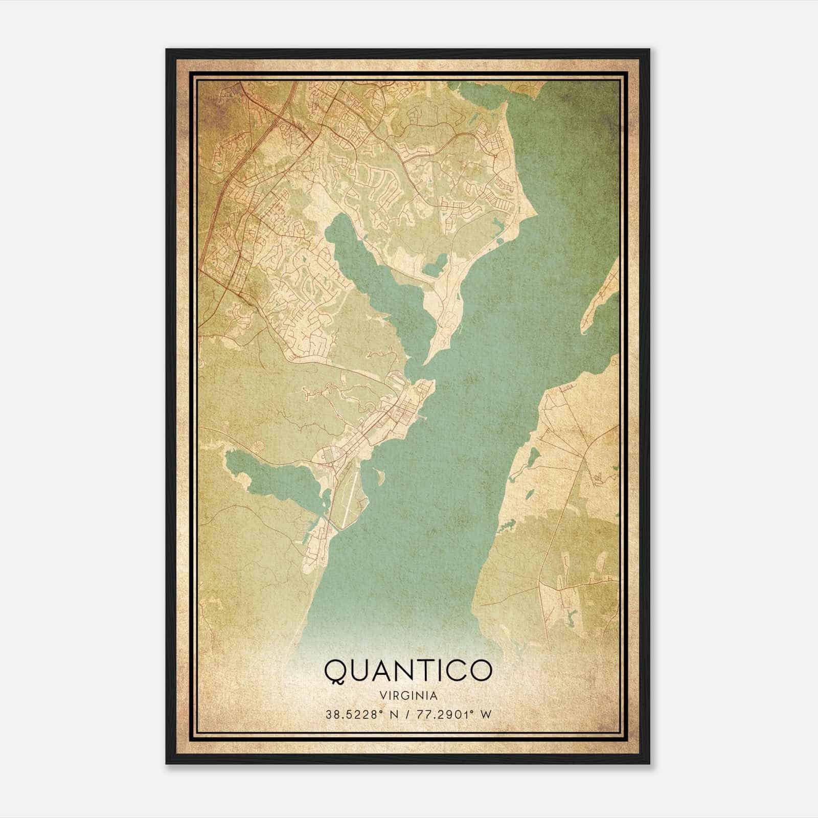 Vintage Quantico Virginia Map Poster, Modern Home Decor Wall Art Print