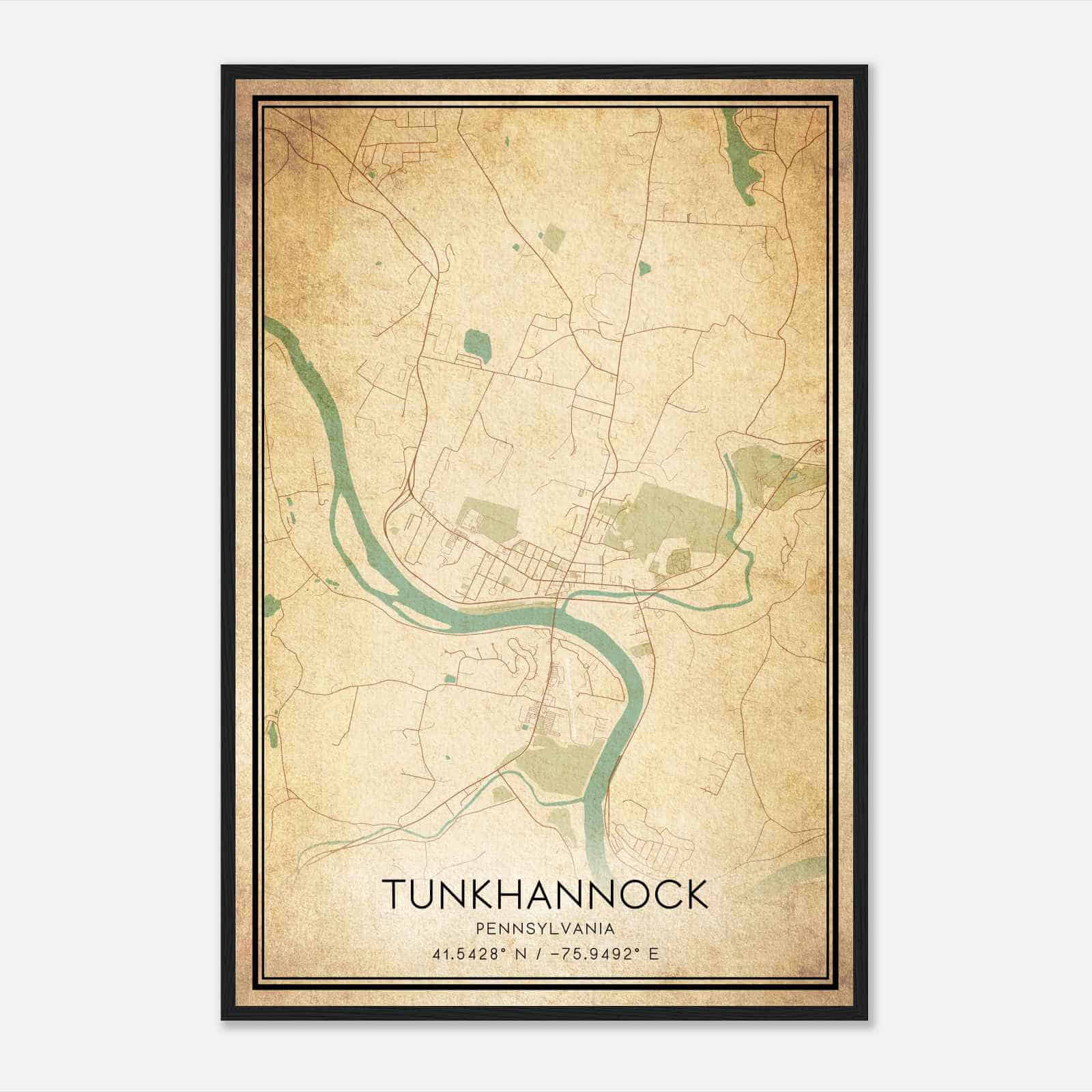 Vintage Tunkhannock Pennsylvania Map Poster, Modern Home Decor Wall Art Print