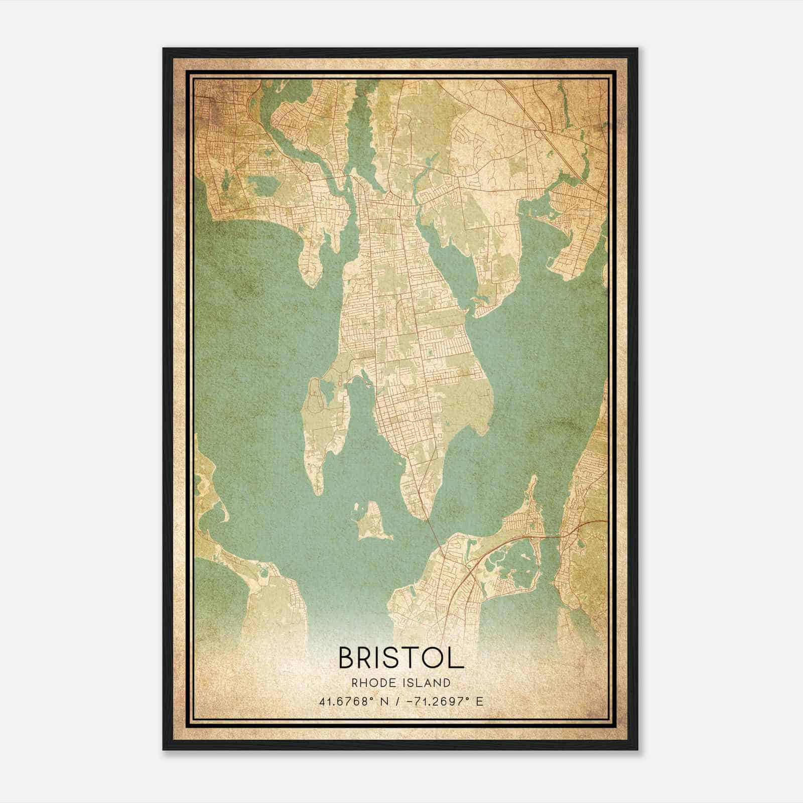 Vintage Bristol Rhode Island Map Poster, Modern Home Decor Wall Art Print
