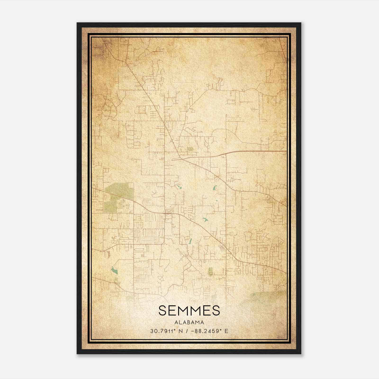 Vintage Semmes Alabama Map Poster, Modern Home Decor Wall Art Print