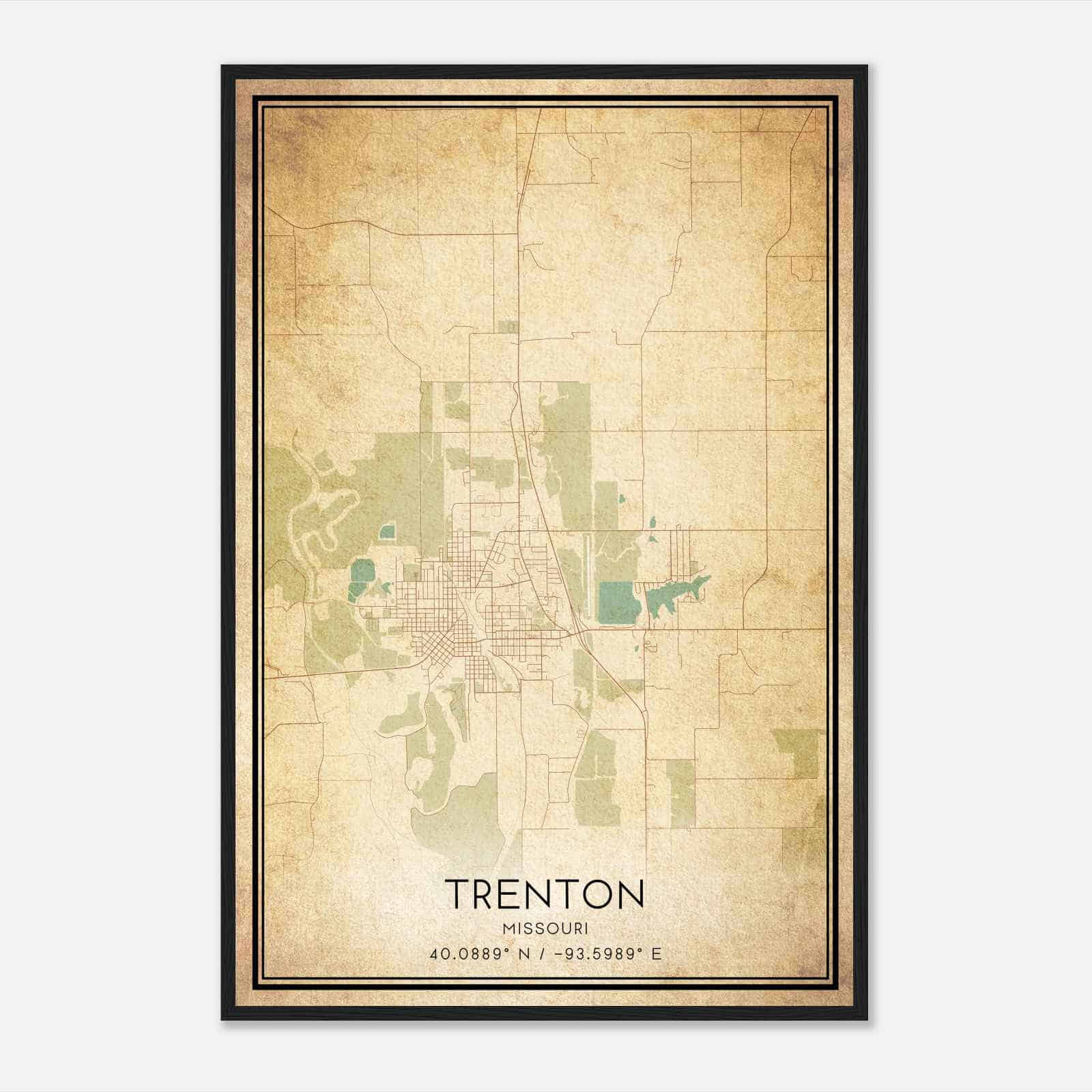 Vintage Trenton Missouri Map Poster, Modern Home Decor Wall Art Print