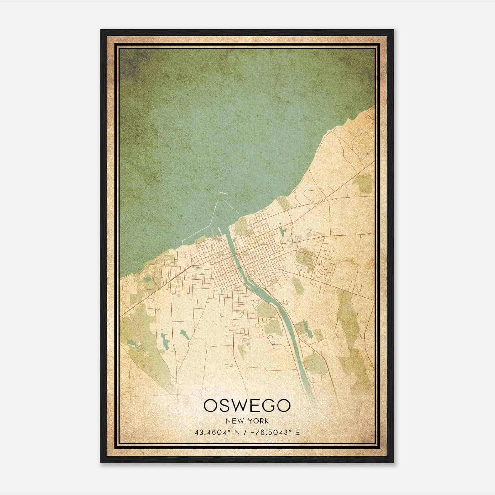 Vintage Oswego New York Map Poster, Modern Home Decor Wall Art Print