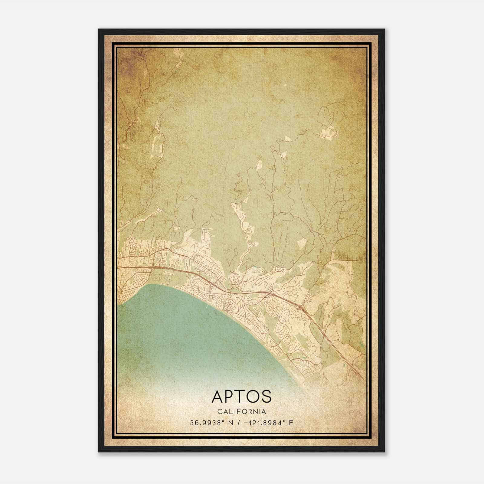 Vintage Aptos California Map Poster, Modern Home Decor Wall Art Print Vintage Aptos California Map Poster, Modern Home Decor Wall Art Print