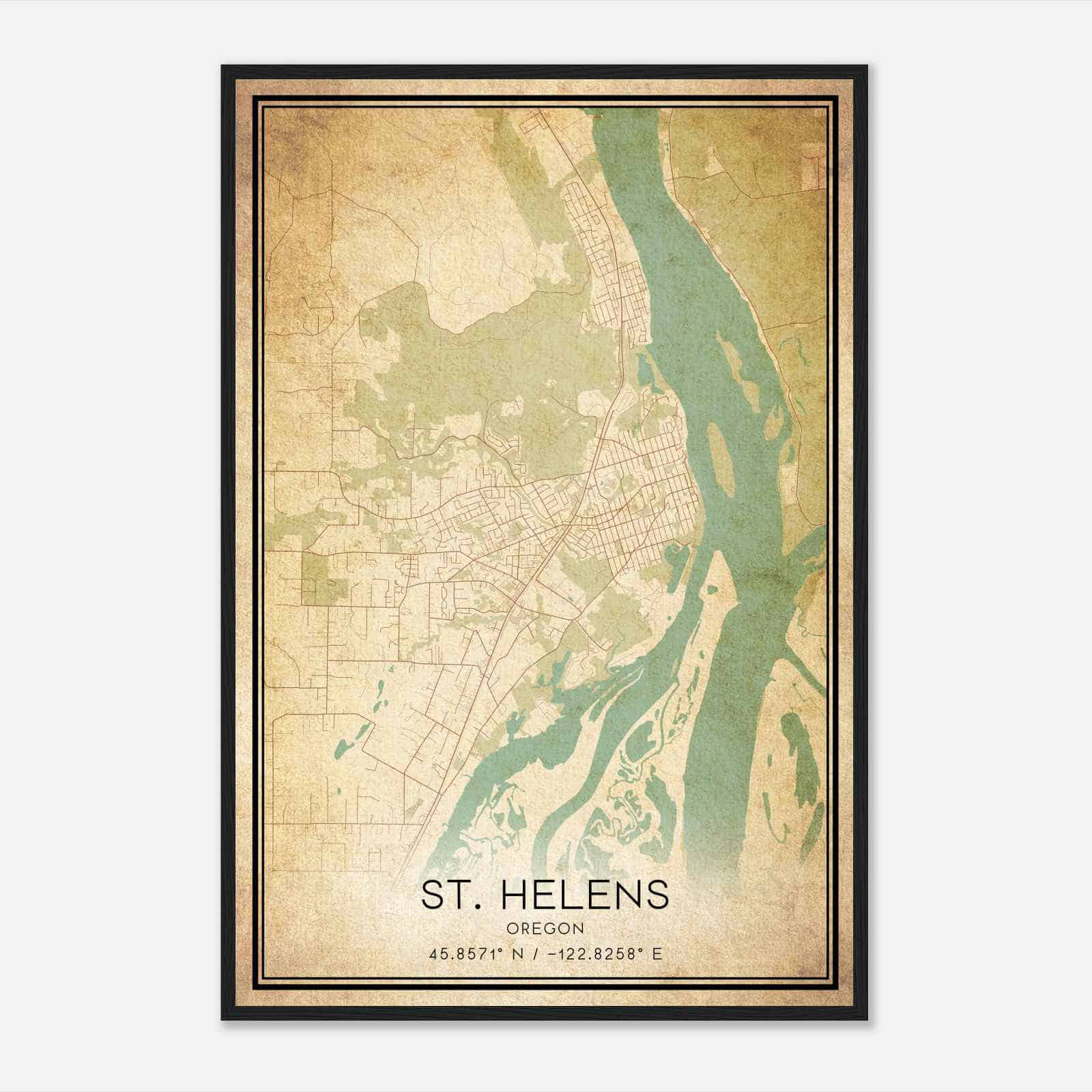 Vintage St. Helens Oregon Map Poster, Modern Home Decor Wall Art Print