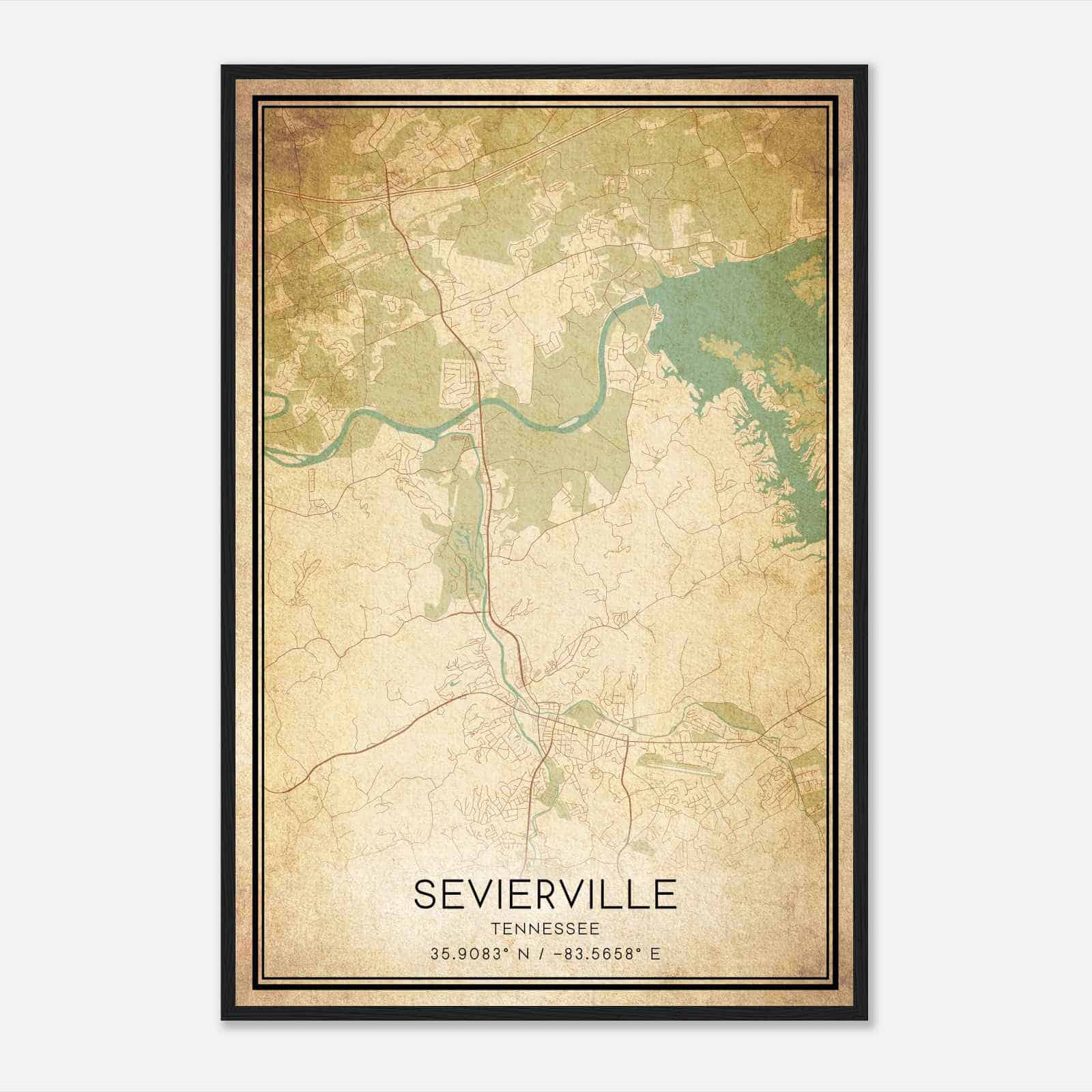 Vintage Sevierville Tennessee Map Poster, Modern Home Decor Wall Art Print