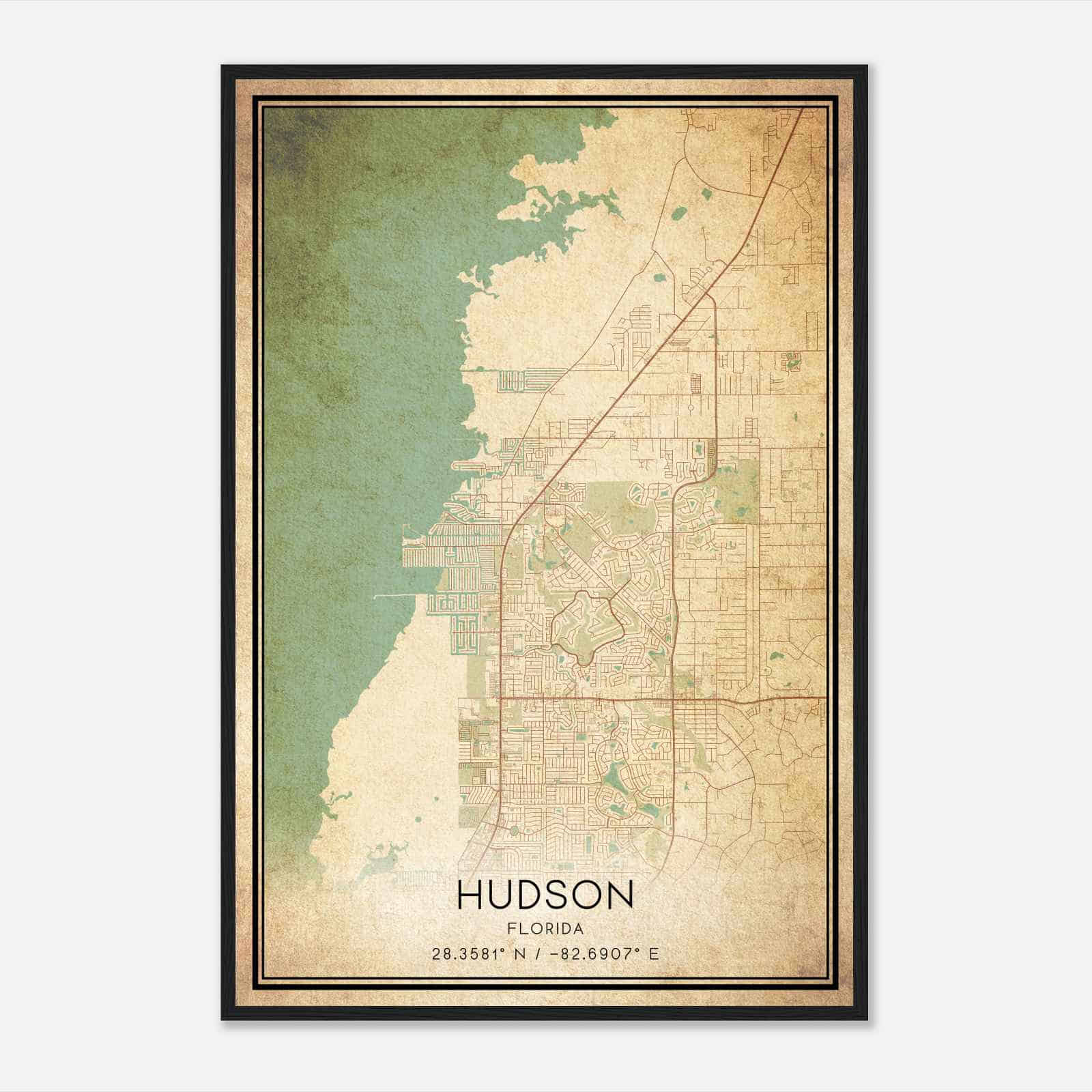 Vintage Hudson Florida Map Poster, Modern Home Decor Wall Art Print Vintage Hudson Florida Map Poster, Modern Home Decor Wall Art Print