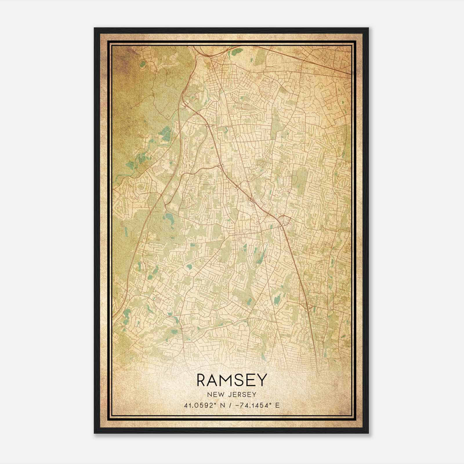 Vintage Ramsey New Jersey Map Poster, Modern Home Decor Wall Art Print