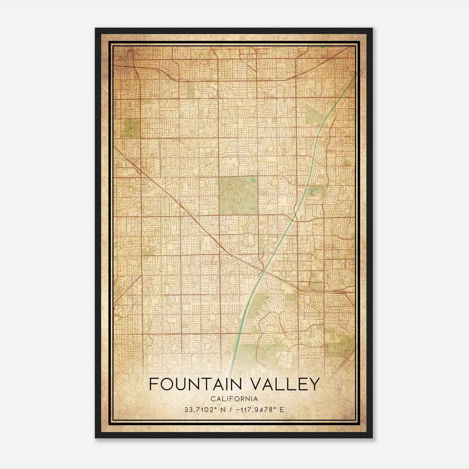 Vintage Fountain Valley California Map Poster, Modern Home Decor Wall Art Print