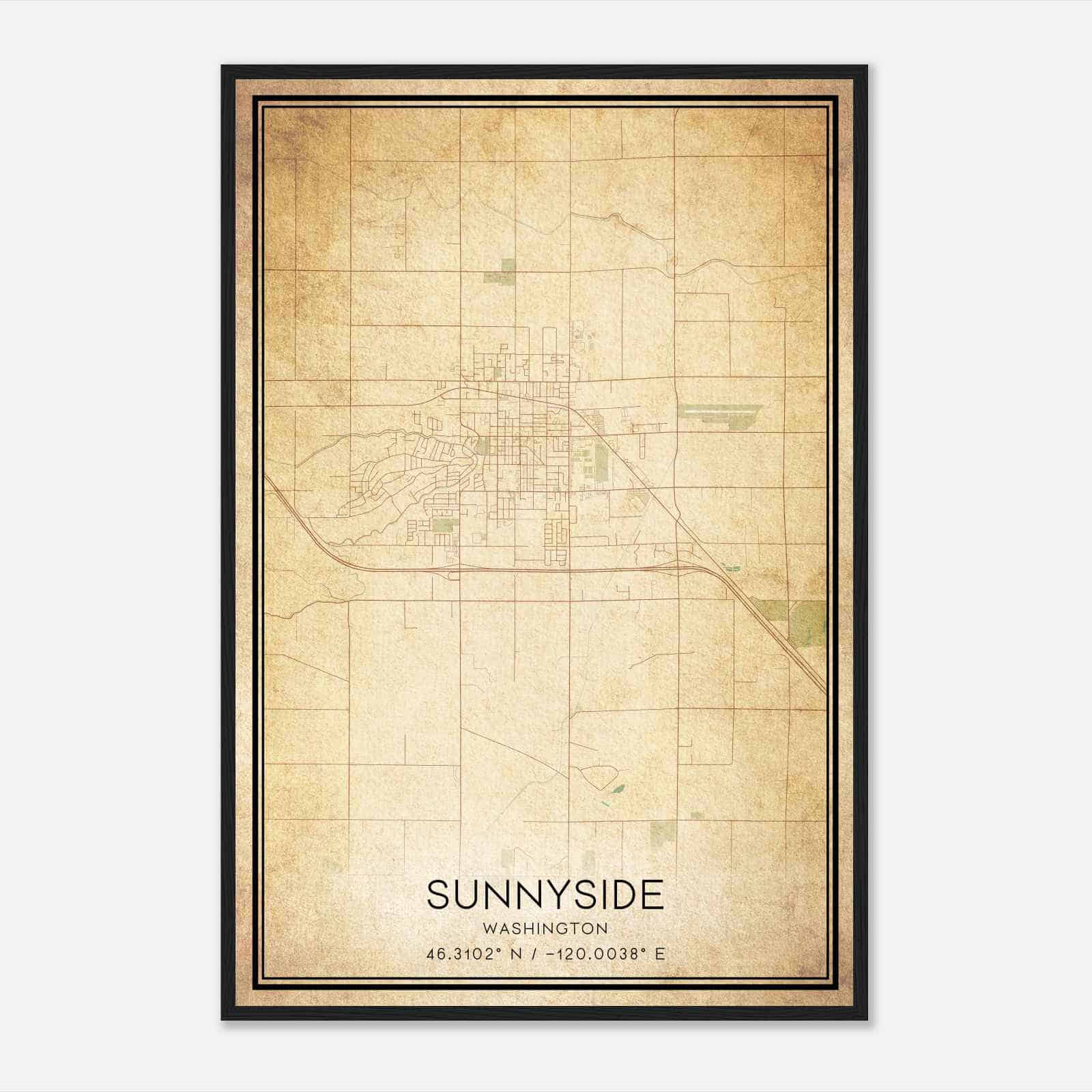 Vintage Sunnyside Washington Map Poster, Modern Home Decor Wall Art Print