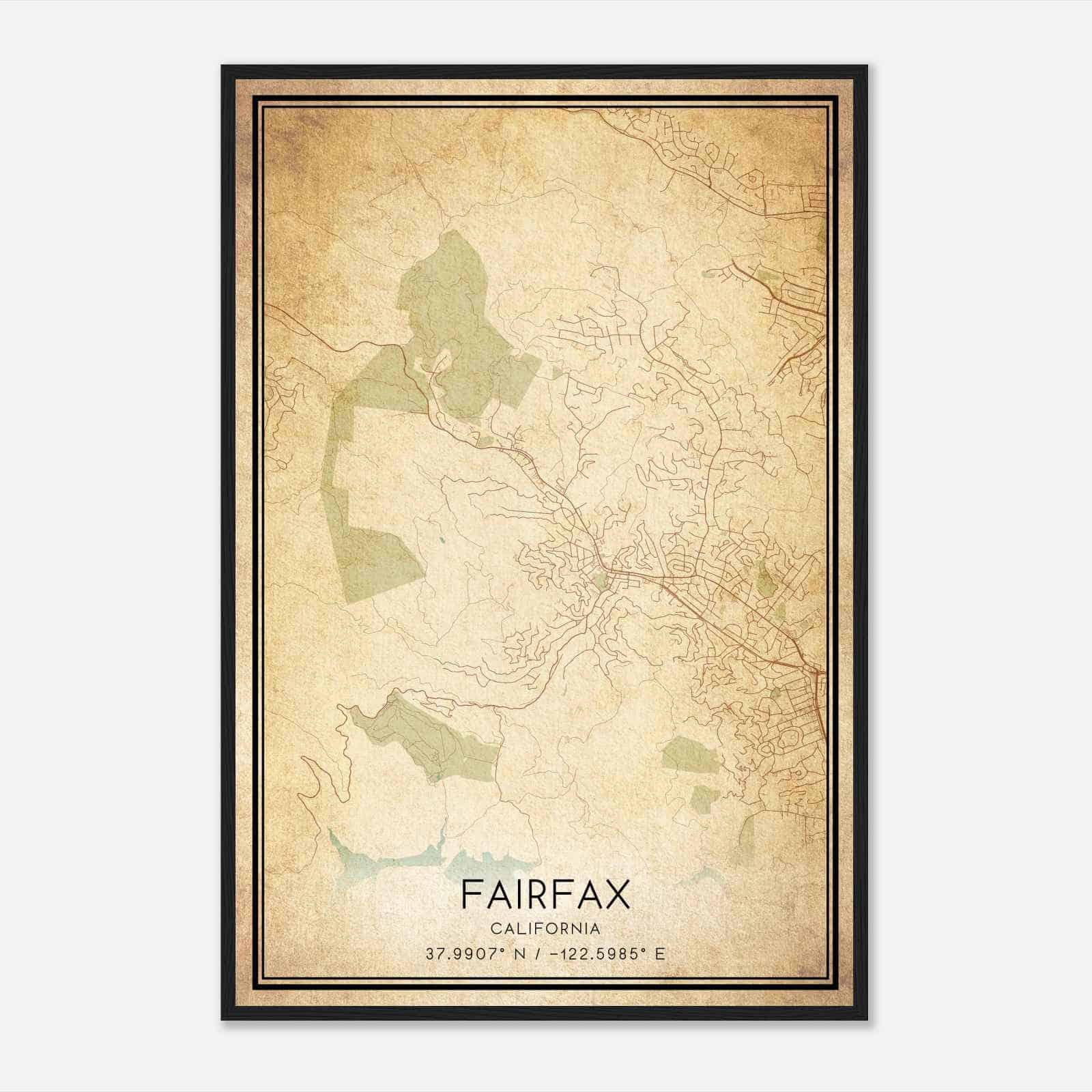 Vintage Fairfax California Map Poster, Modern Home Decor Wall Art Print