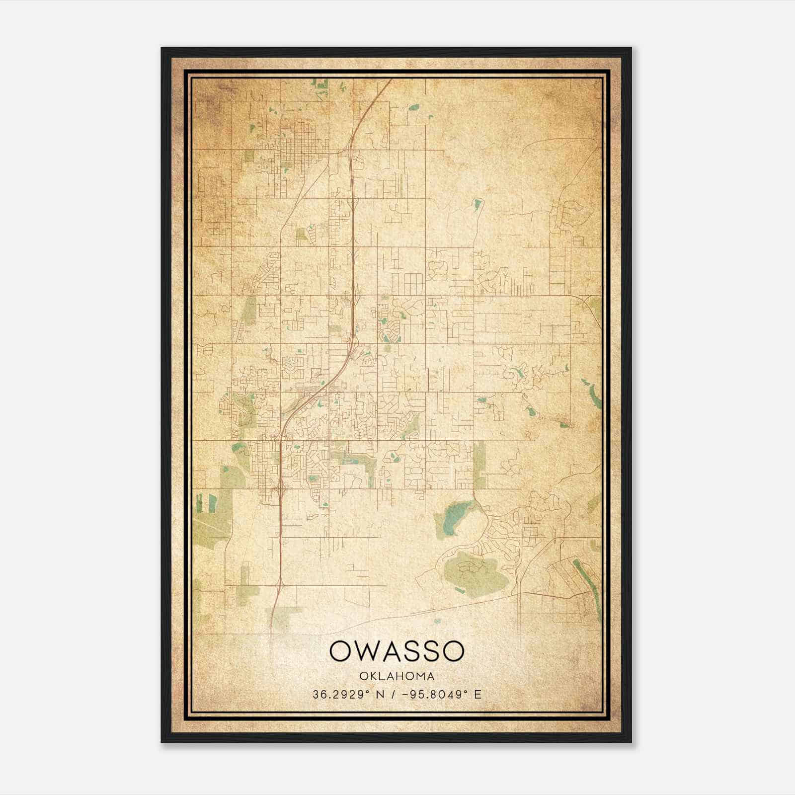 Vintage Owasso Oklahoma Map Poster, Modern Home Decor Wall Art Print