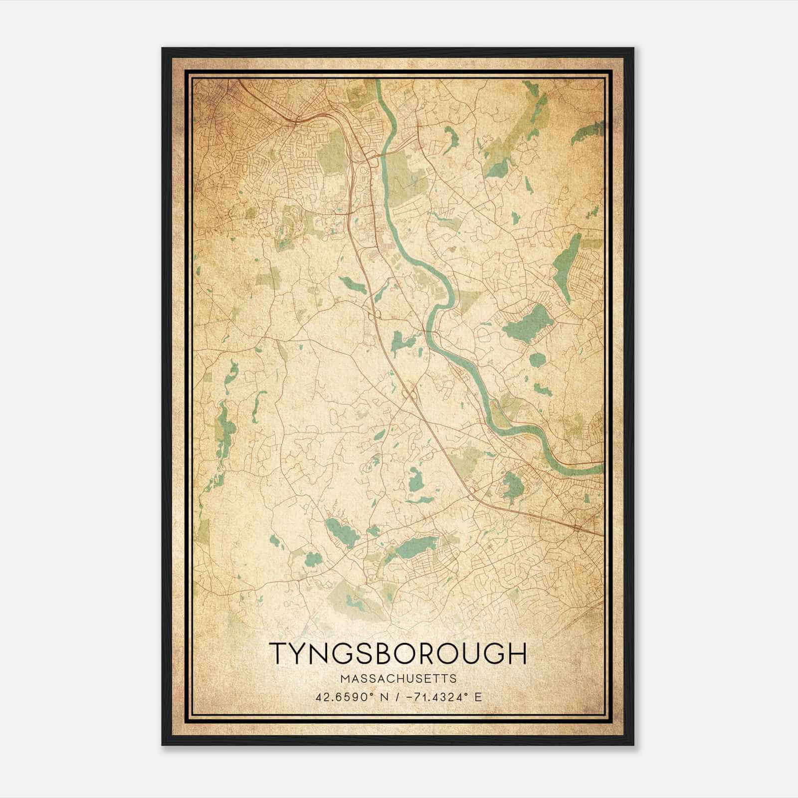 Vintage Tyngsborough Massachusetts Map Poster, Modern Home Decor Wall Art Print