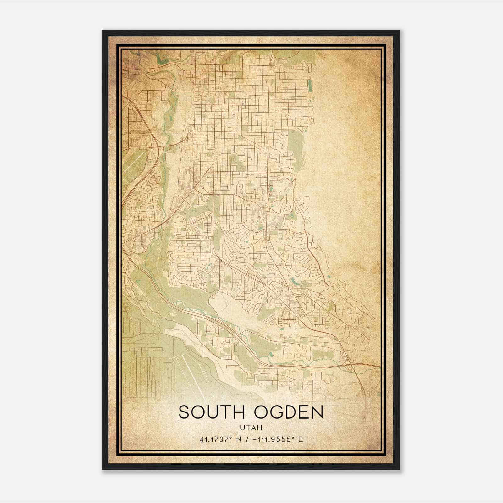 Vintage South Ogden Utah Map Poster, Modern Home Decor Wall Art Print
