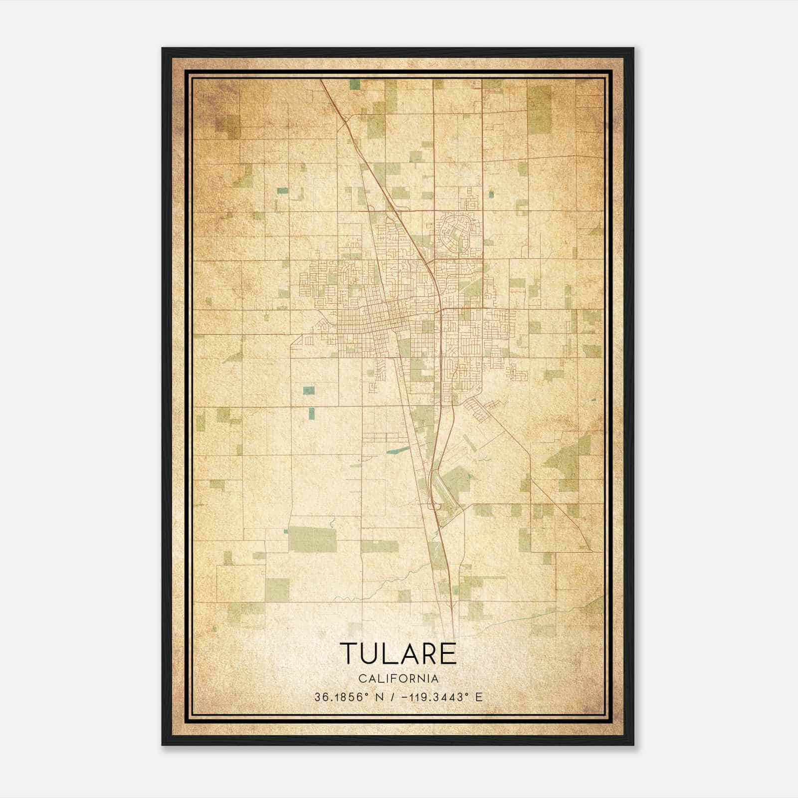 Vintage Tulare California Map Poster, Modern Home Decor Wall Art Print