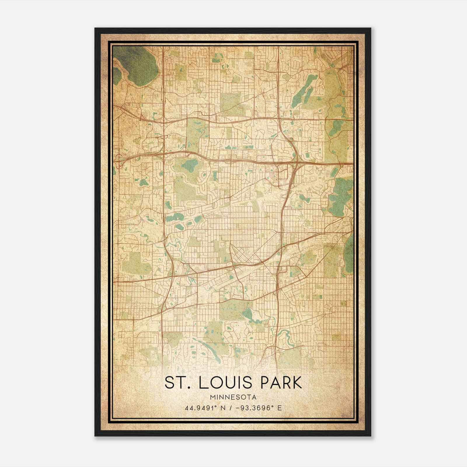 Vintage St. Louis Park Minnesota Map Poster, Modern Home Decor Wall Art Print