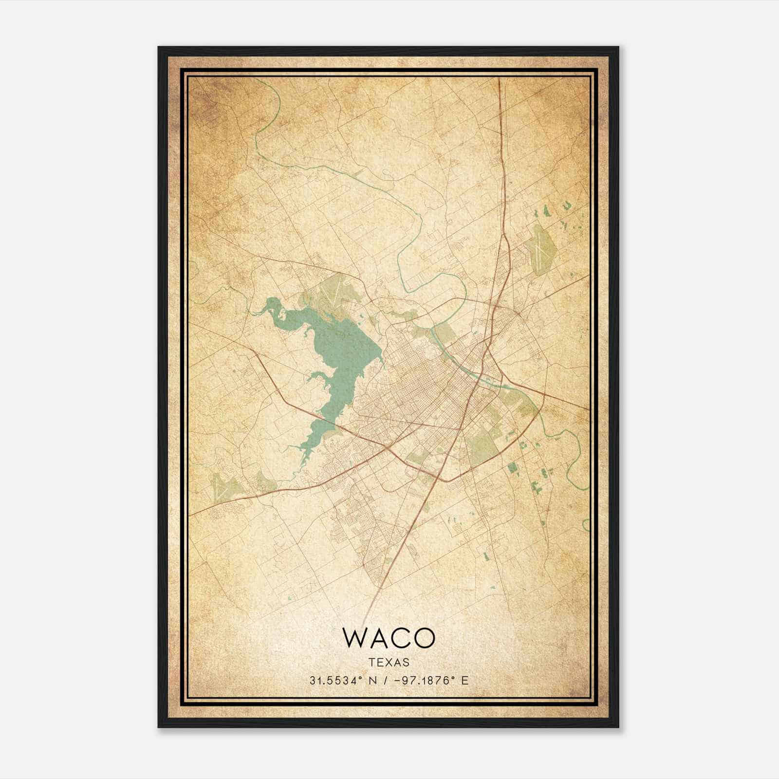 Vintage Waco Texas Map Poster, Modern Home Decor Wall Art Print