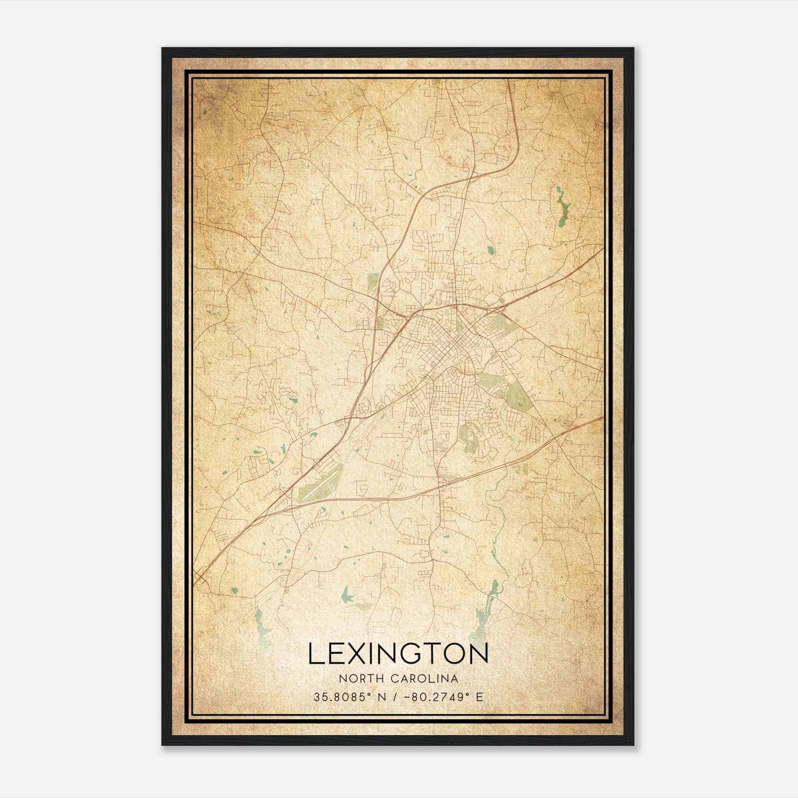 Vintage Lexington North Carolina Map Poster, Modern Home Decor Wall Art Print