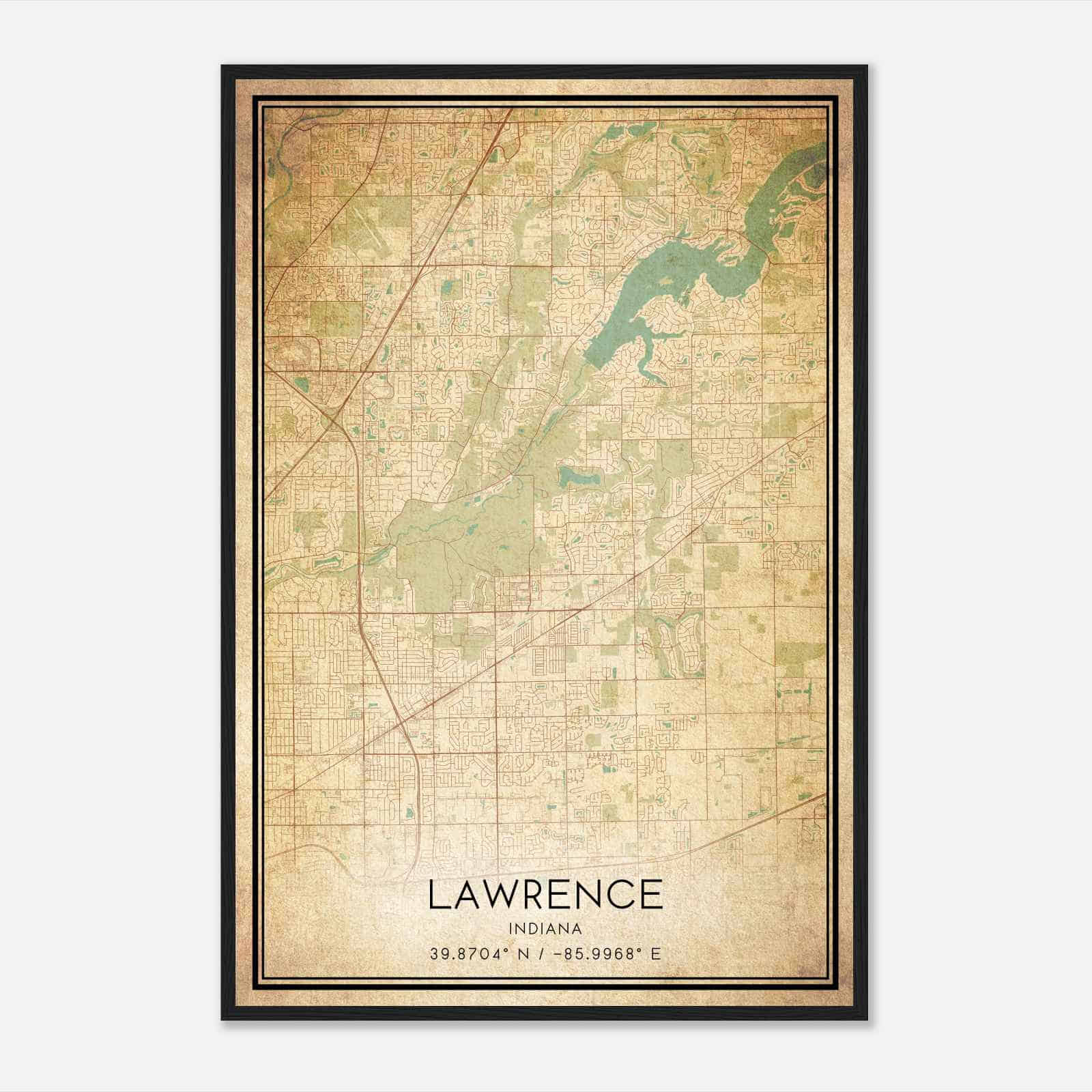 Vintage Lawrence Indiana Map Poster, Modern Home Decor Wall Art Print