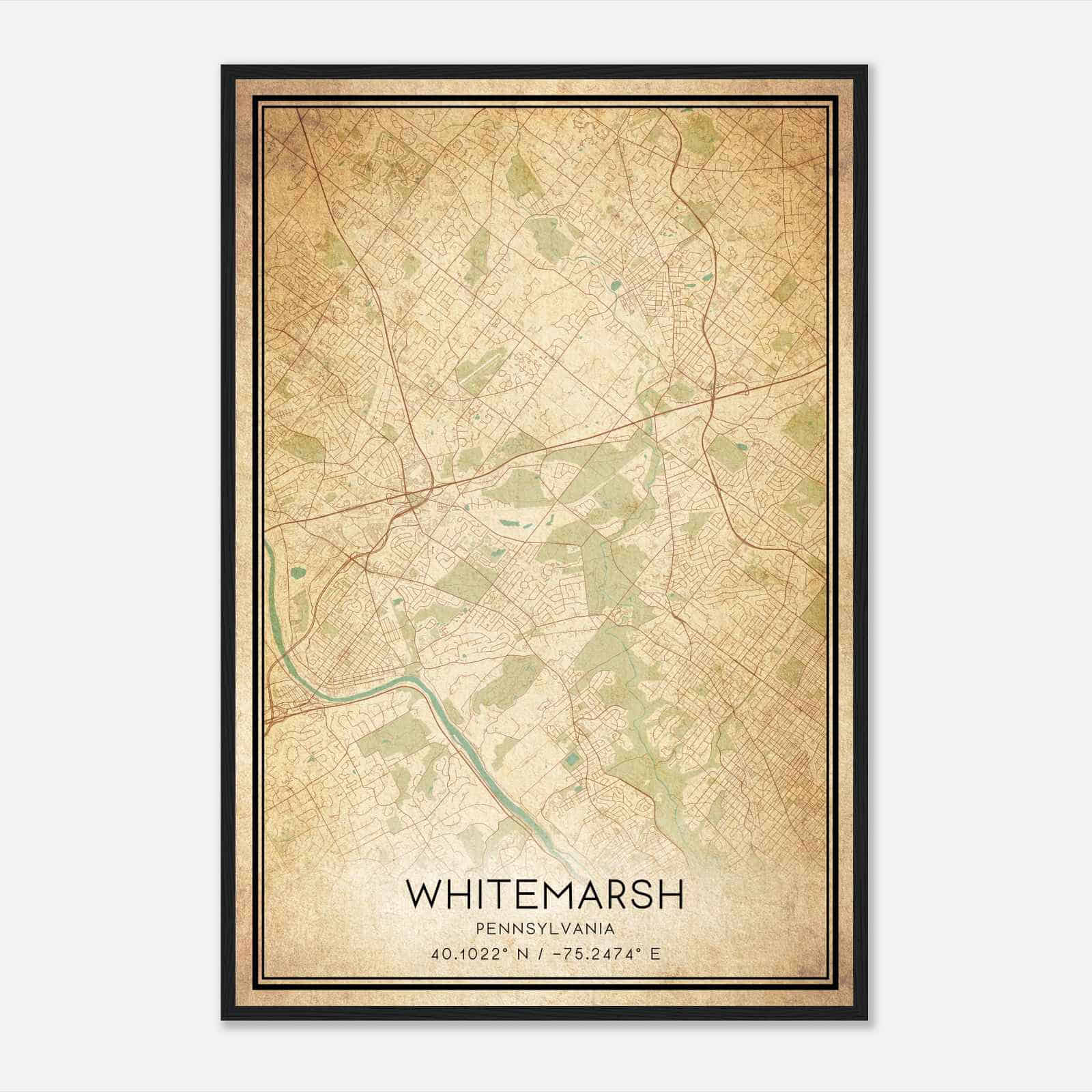 Vintage Whitemarsh Pennsylvania Map Poster, Modern Home Decor Wall Art Print